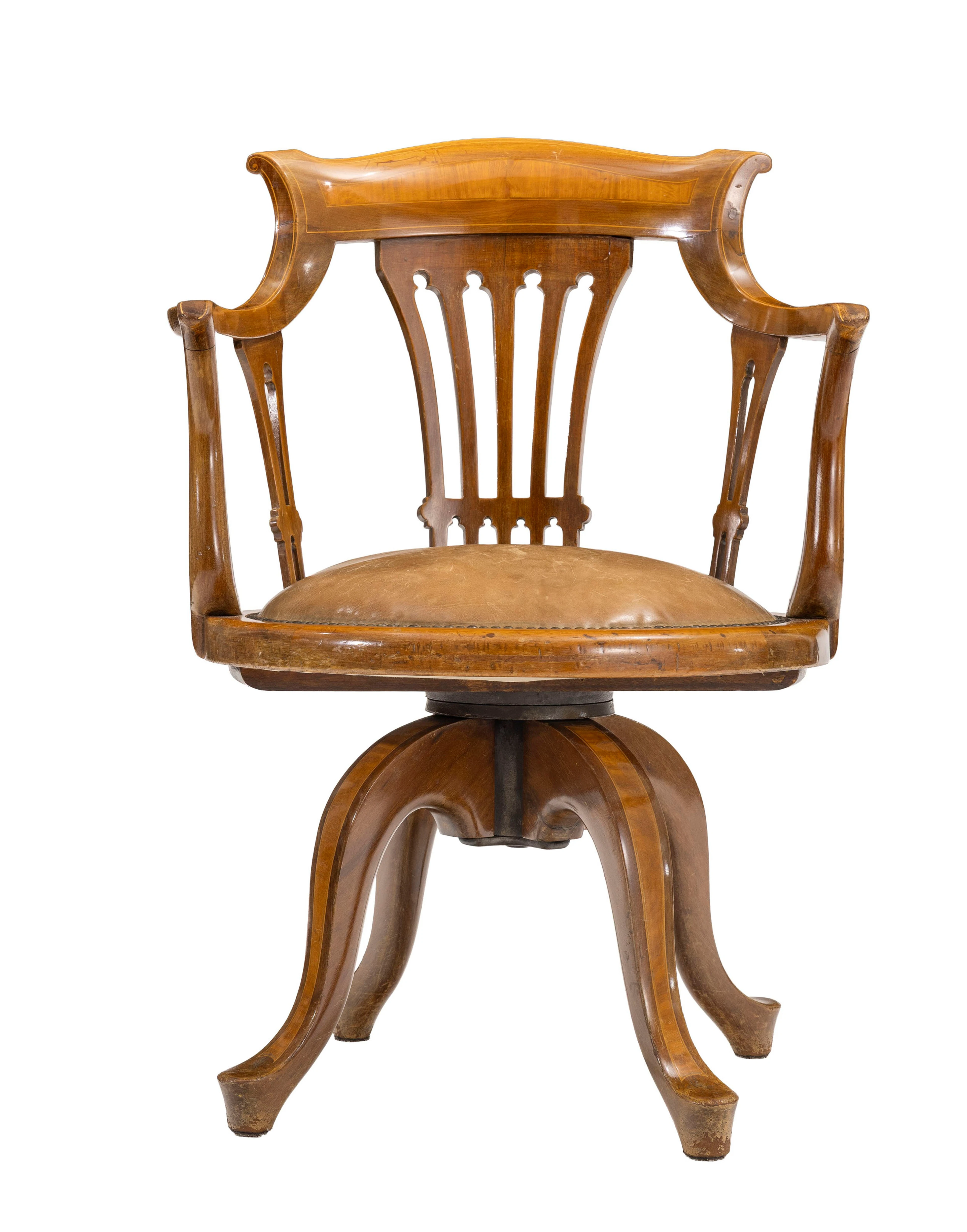 Fauteuil de bureau, Angleterre, fin XIXe s., en acajou, placage d'acajou