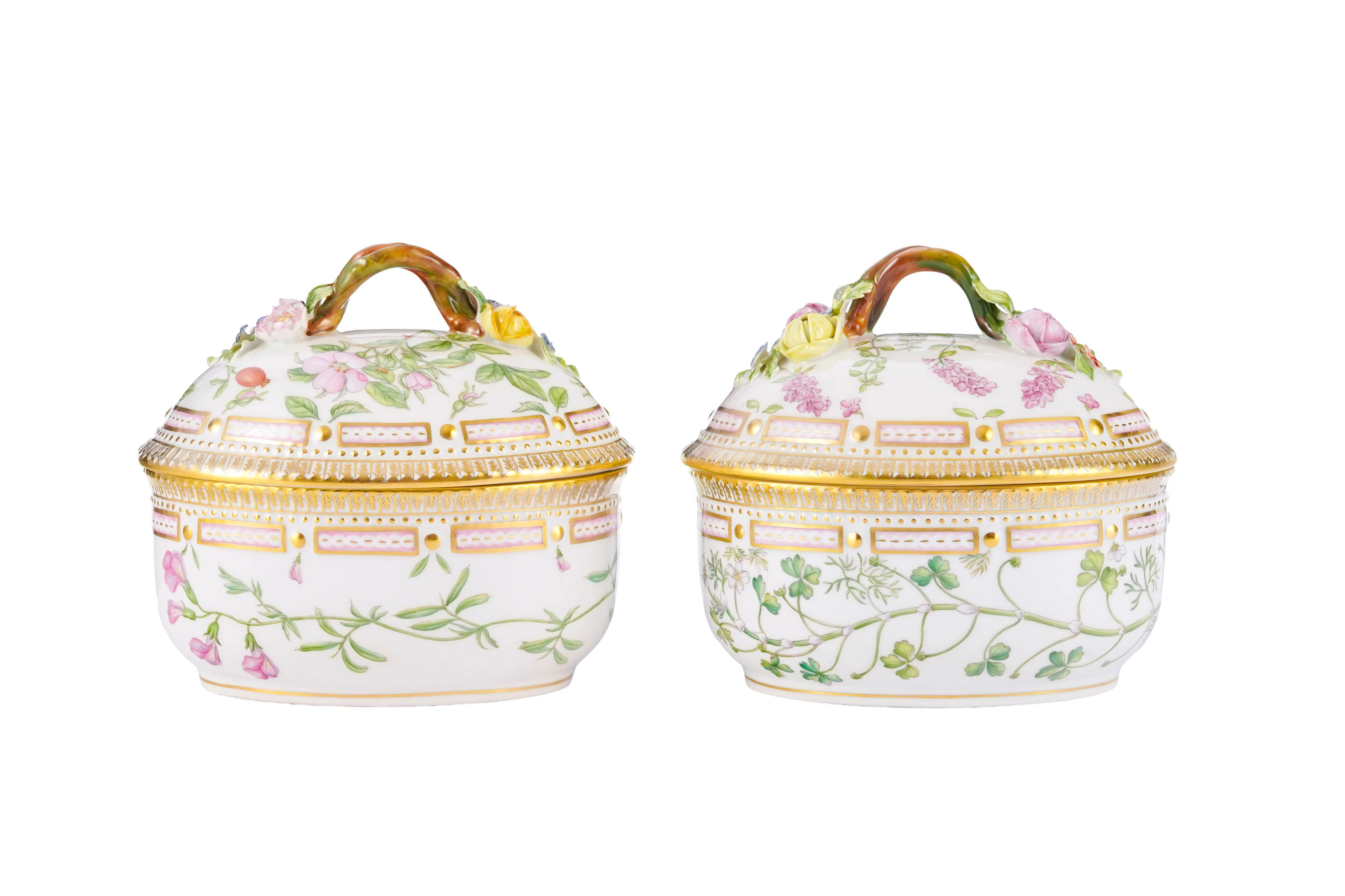 Ensemble de 2 sucriers couverts Flora Danica en porcelaine Royal Copenhague