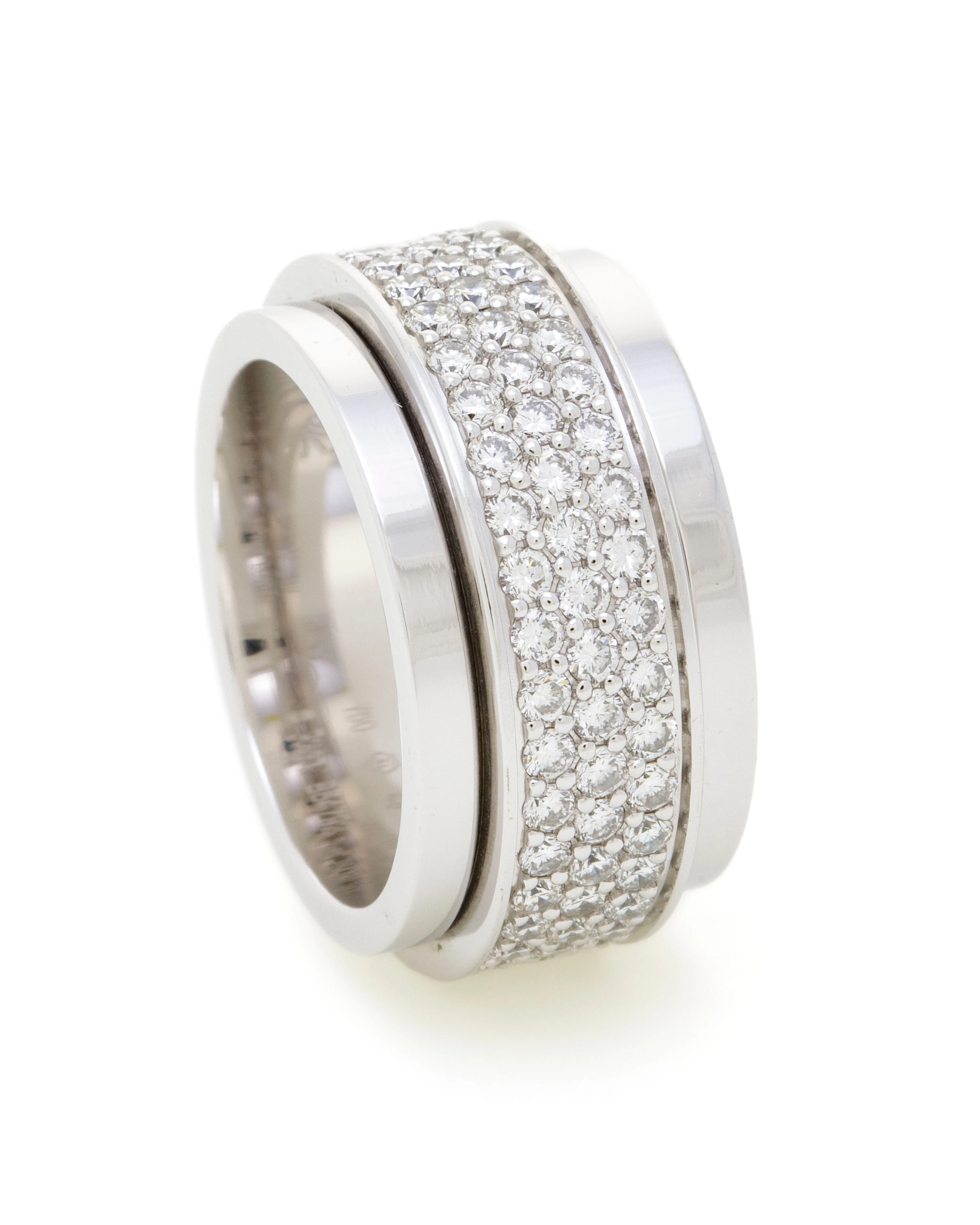 Piaget, Possession, bague or gris 750 anneau central mobile serti