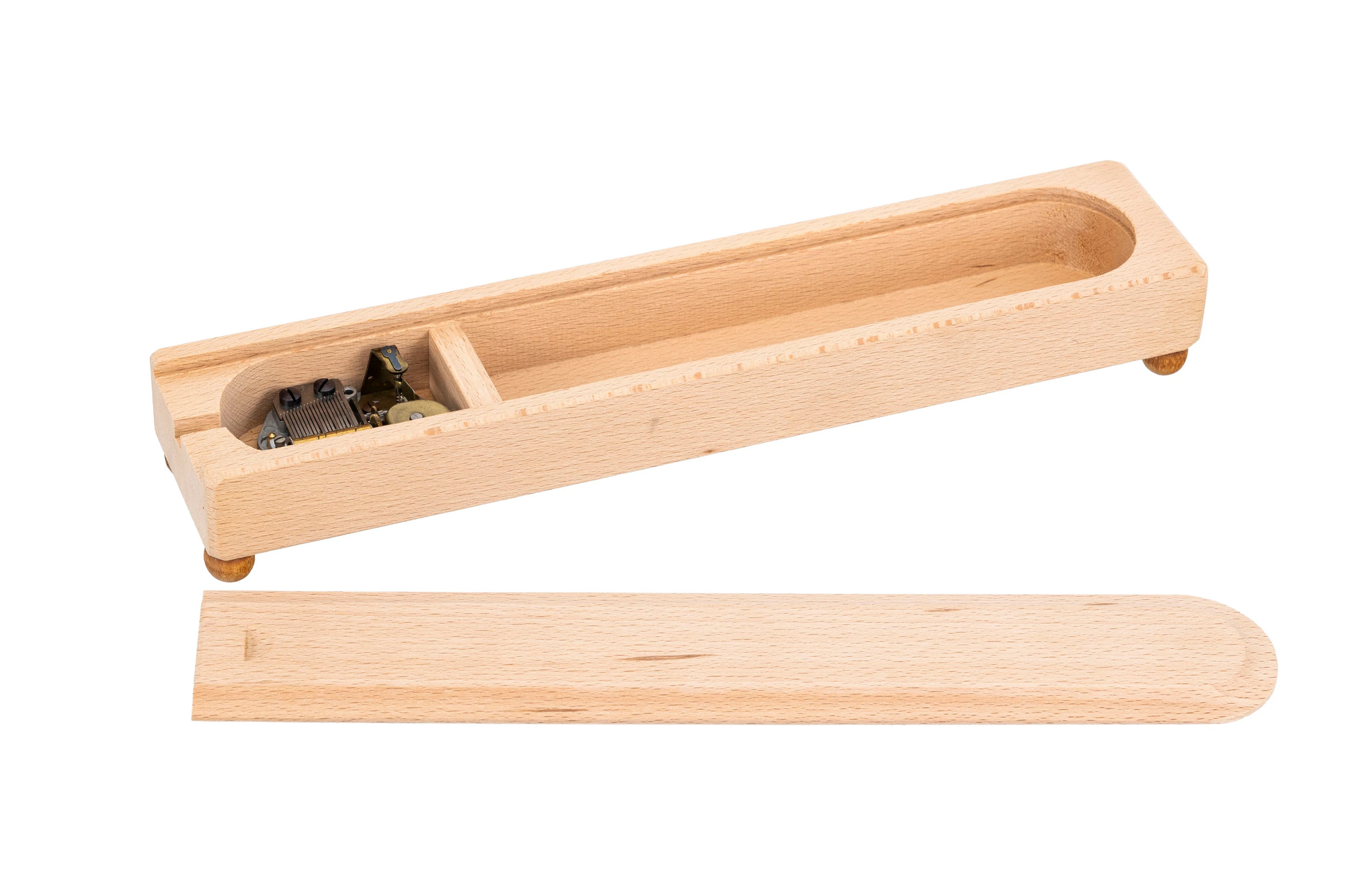 Reuge, plumier musical en bois, glissière qui déclenche l'air (Tarara