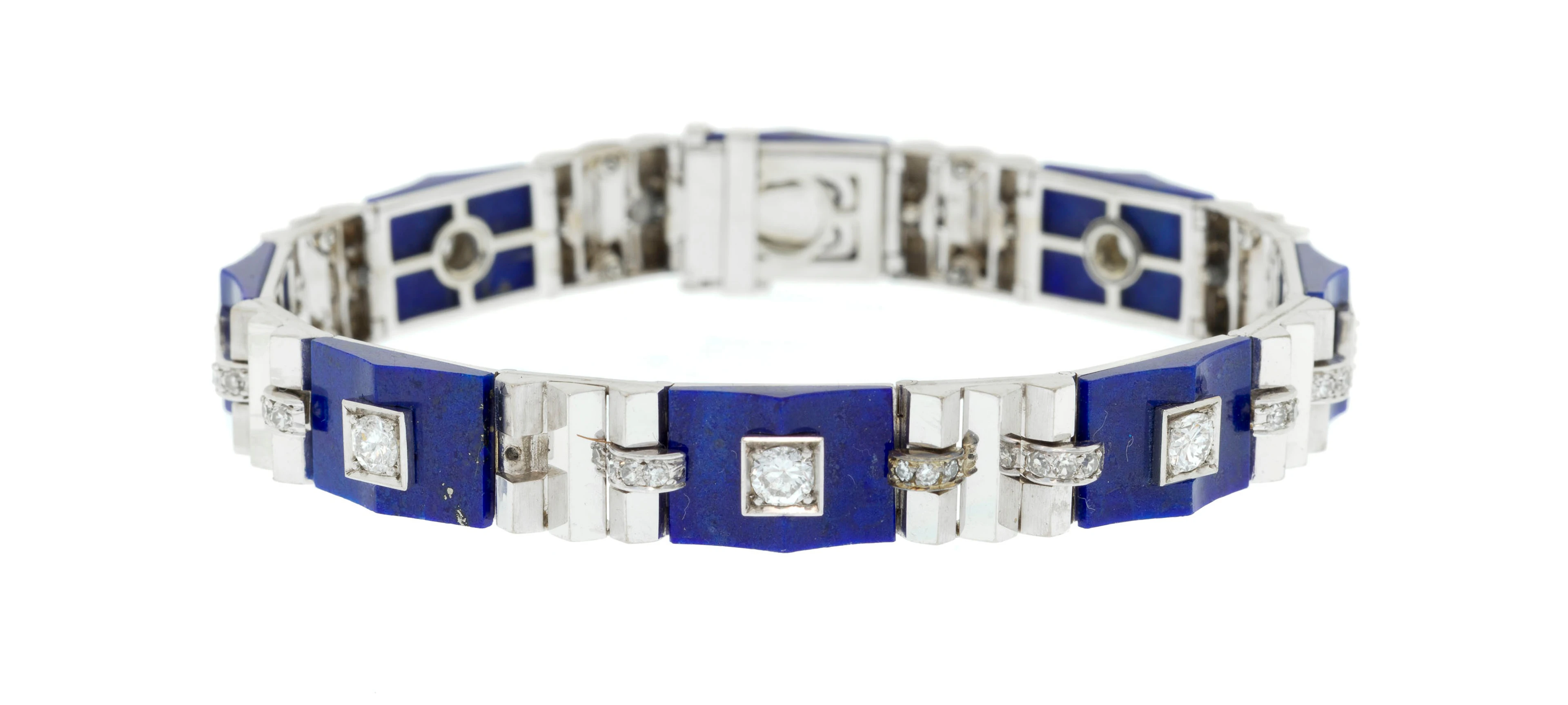 Bracelet Art Déco platine serti de diamants taille 8/8 et brillant
