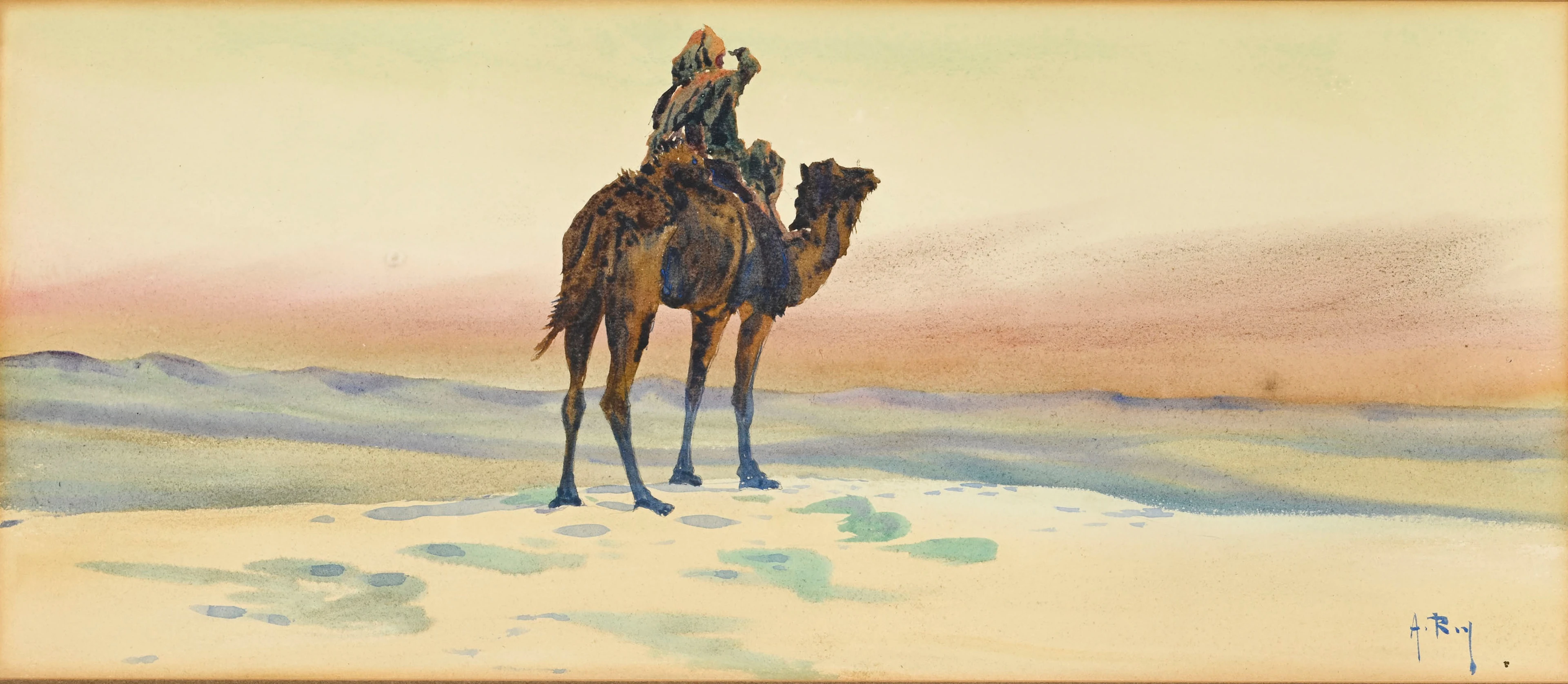 Alphonse Rey (1865-1938), Touareg dans le désert, aquarelle sur papier