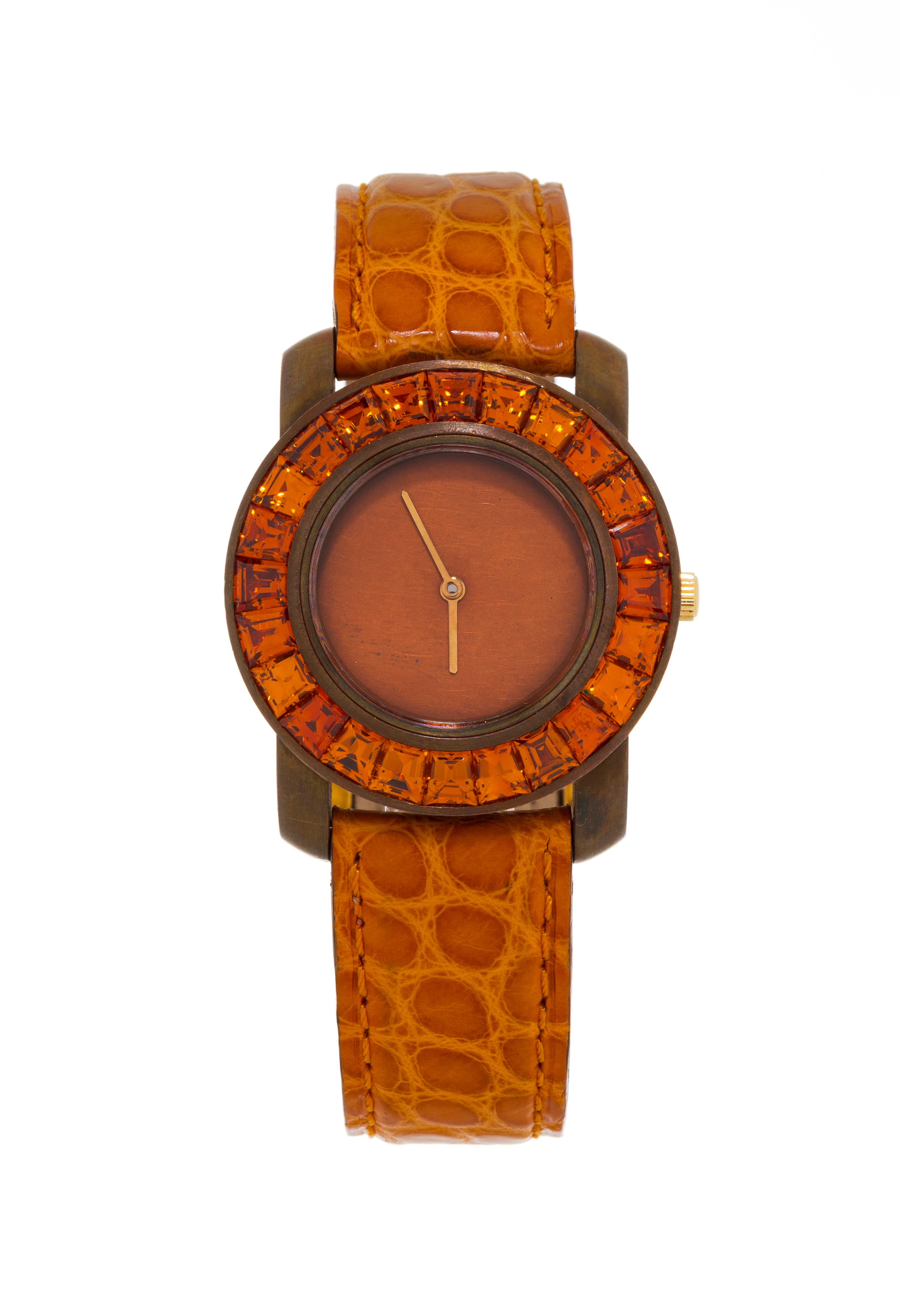 Hemmerle, montre en cuivre et or rose 750 sertie de grenats malaya