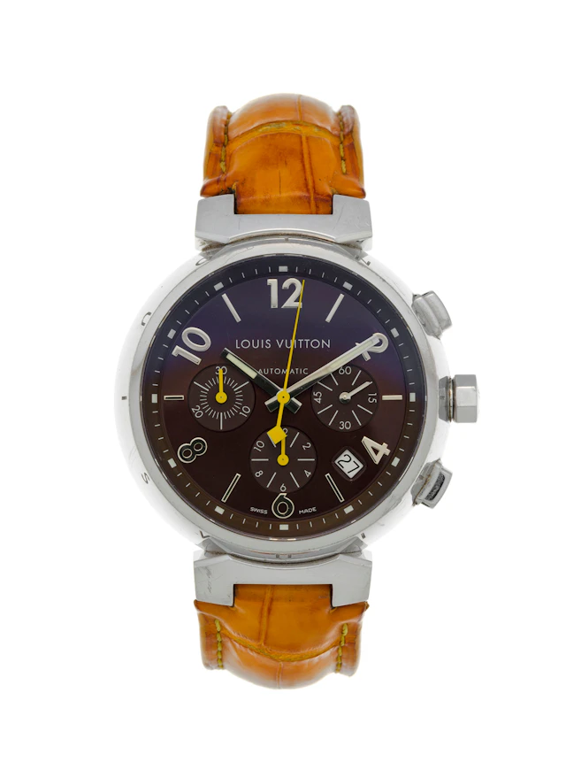 Louis Vuitton, Tambour, réf. Q1121, montre chronographe en acier Mouvement: