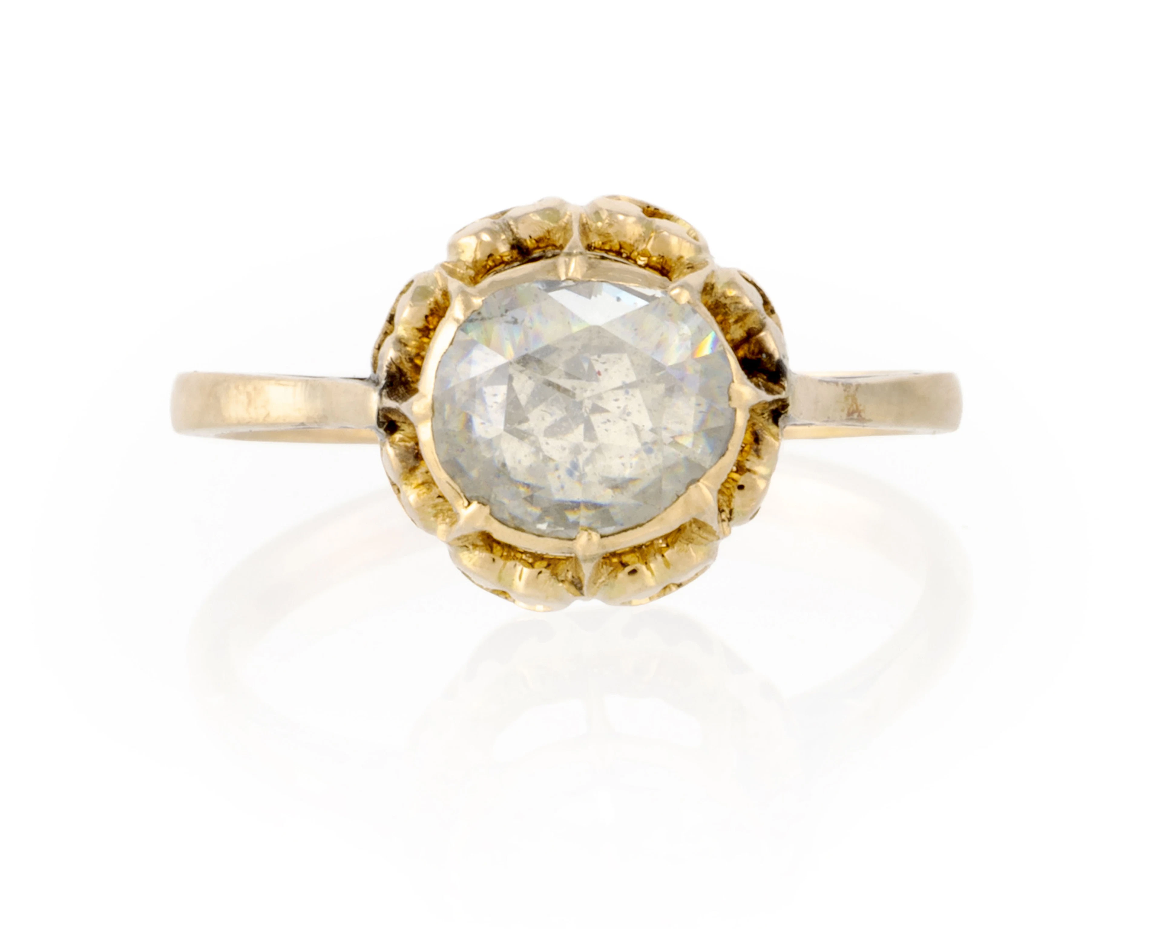Solitaire or 585 serti foilback d'un diamant taille rose, doigt 51-11