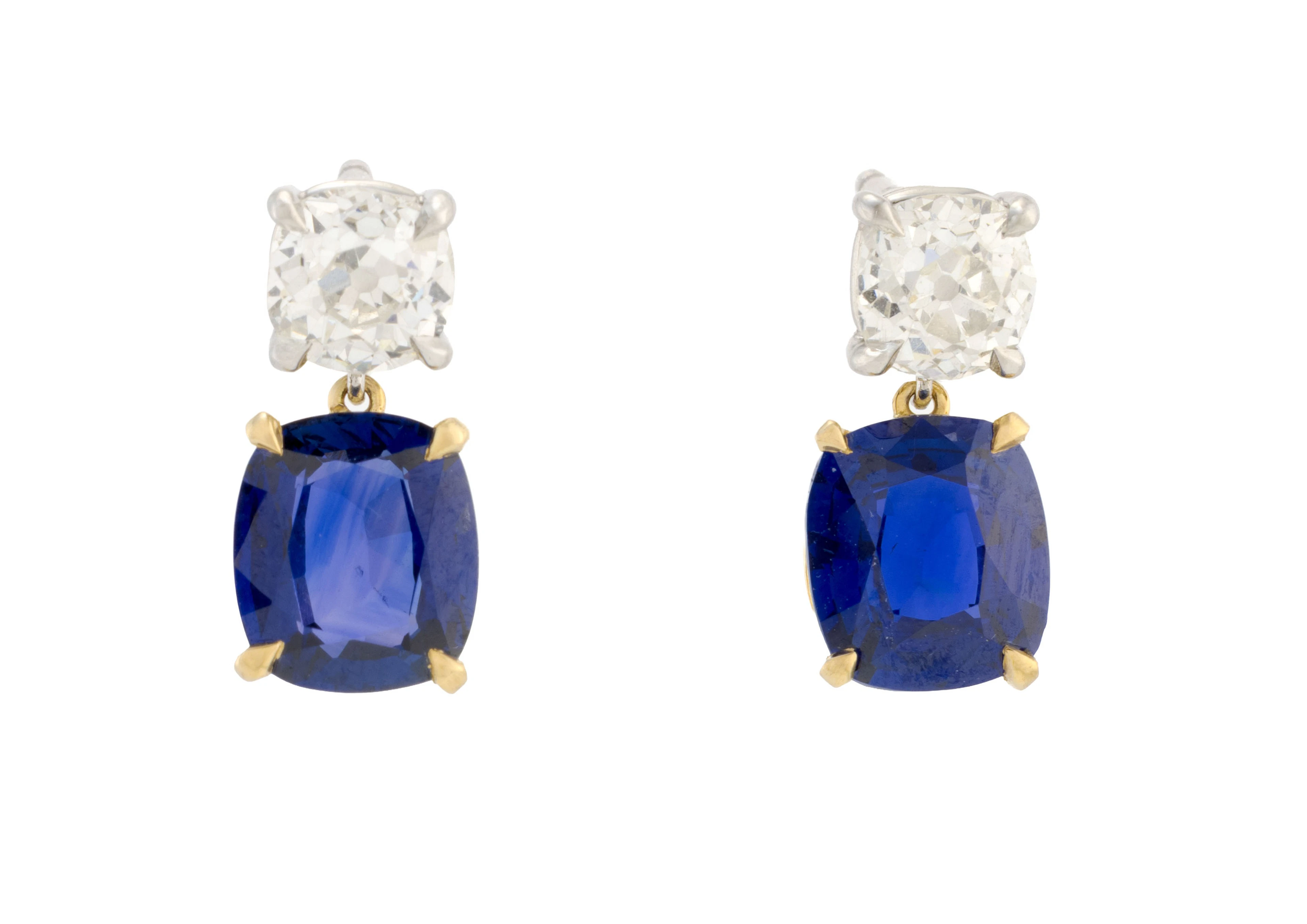 Paire de pendants d'oreilles or 750 et platine sertis de deux diamants