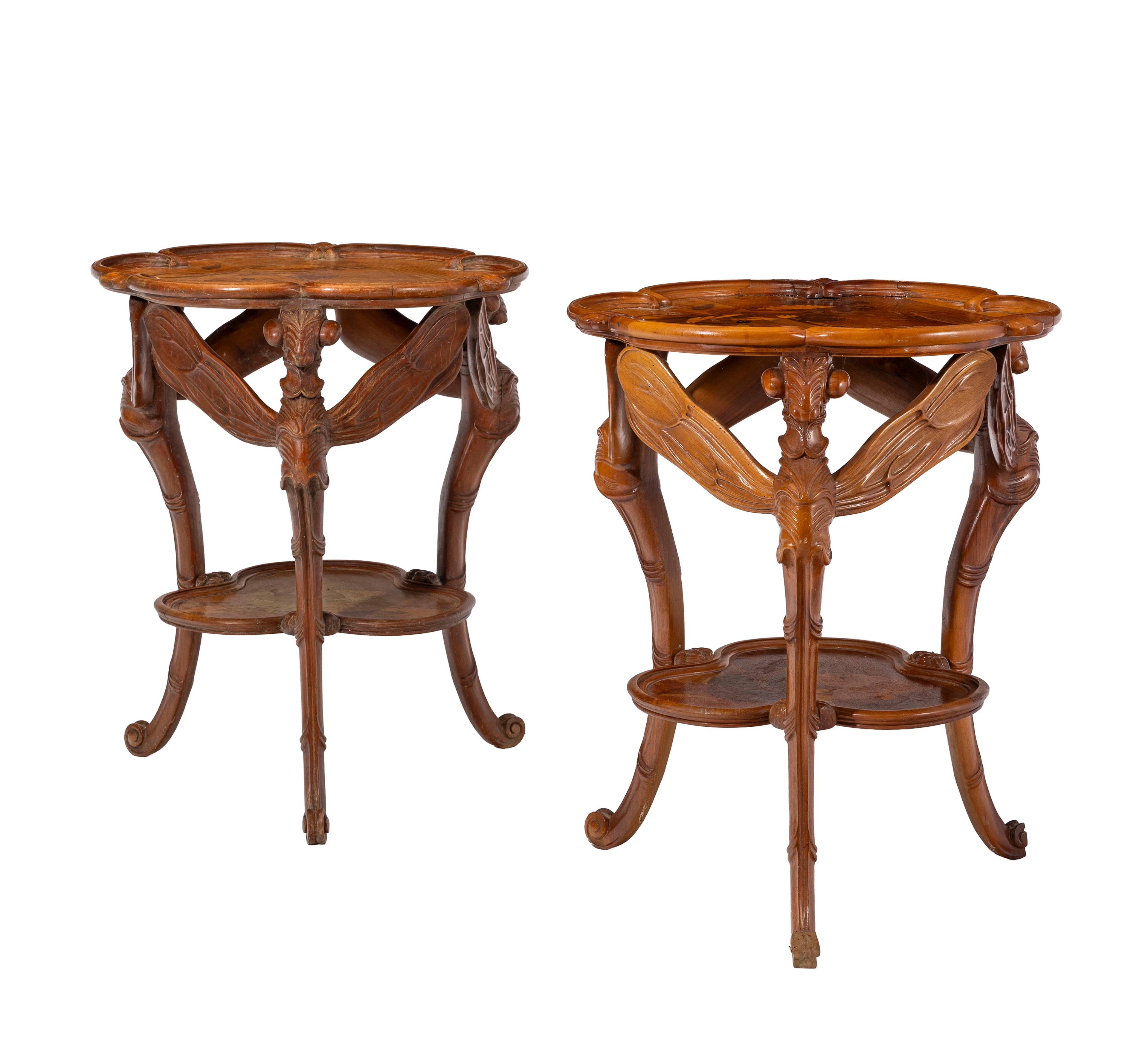Paire de guéridons Libellules d'époque Art Nouveau signés Gallé, en