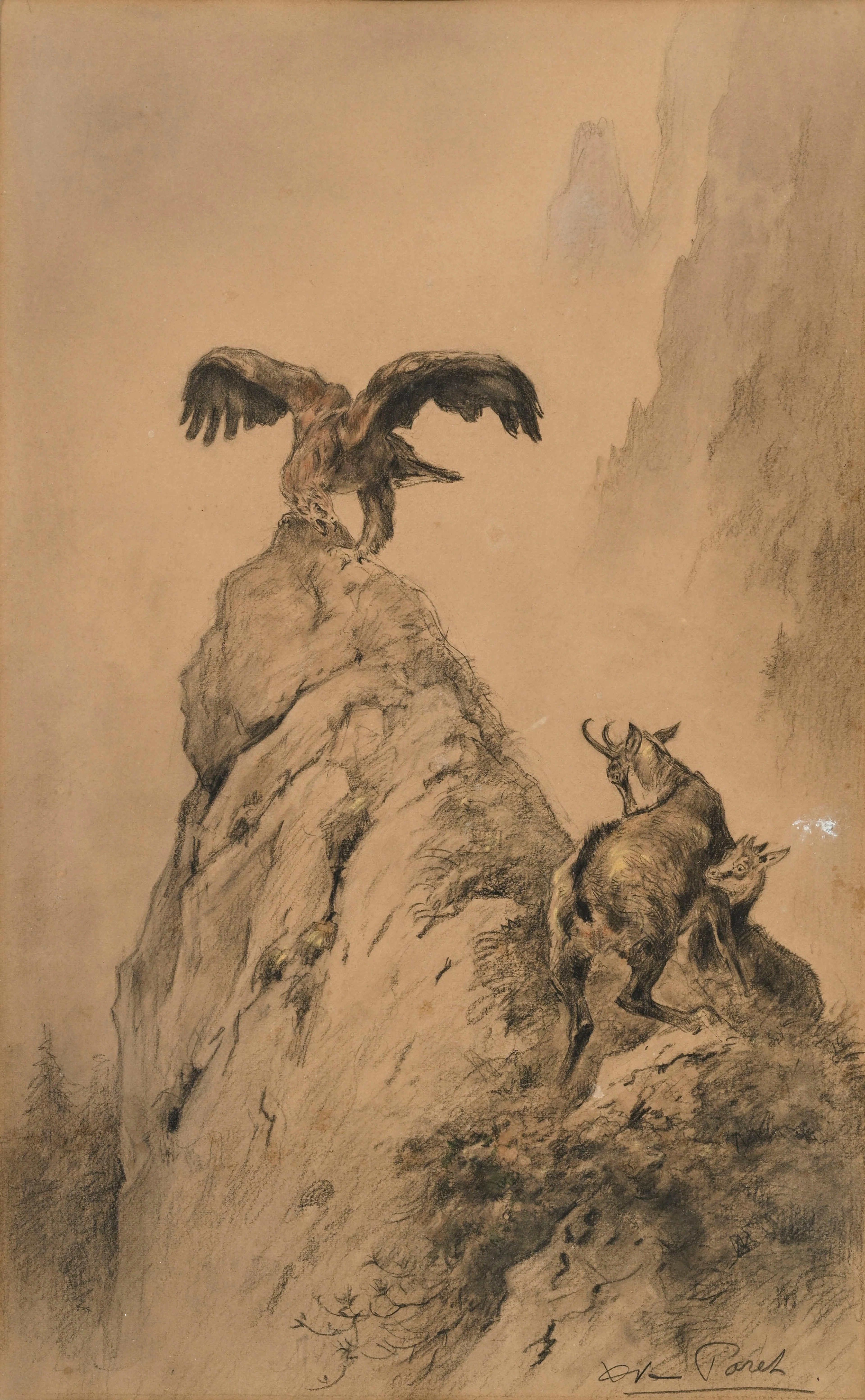 Xavier de Poret (1894-1975), Aigle aux ailes déployées sur un piton