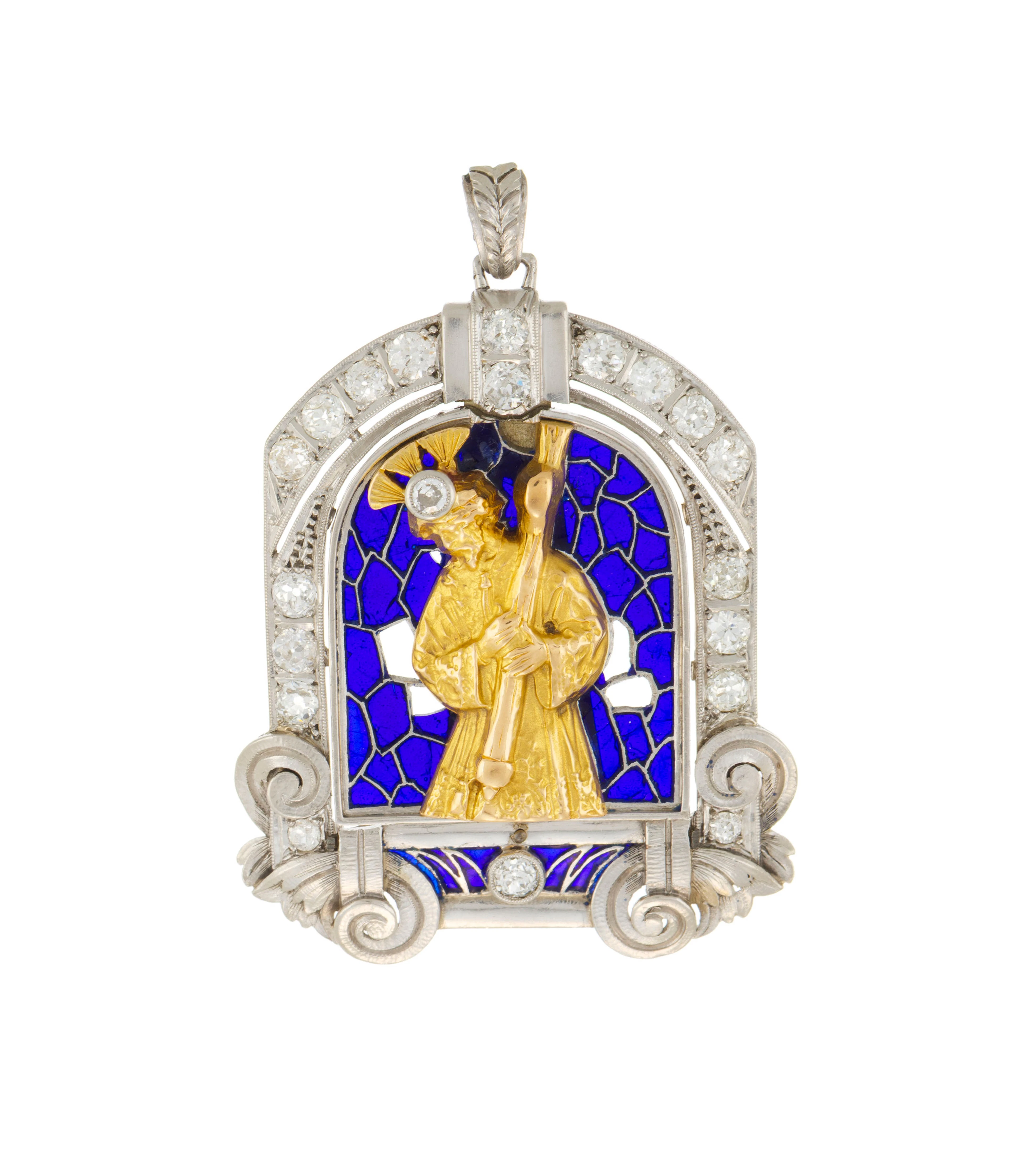 Pendentif dévotionnel début XXe s., composé d'un cadre en platine