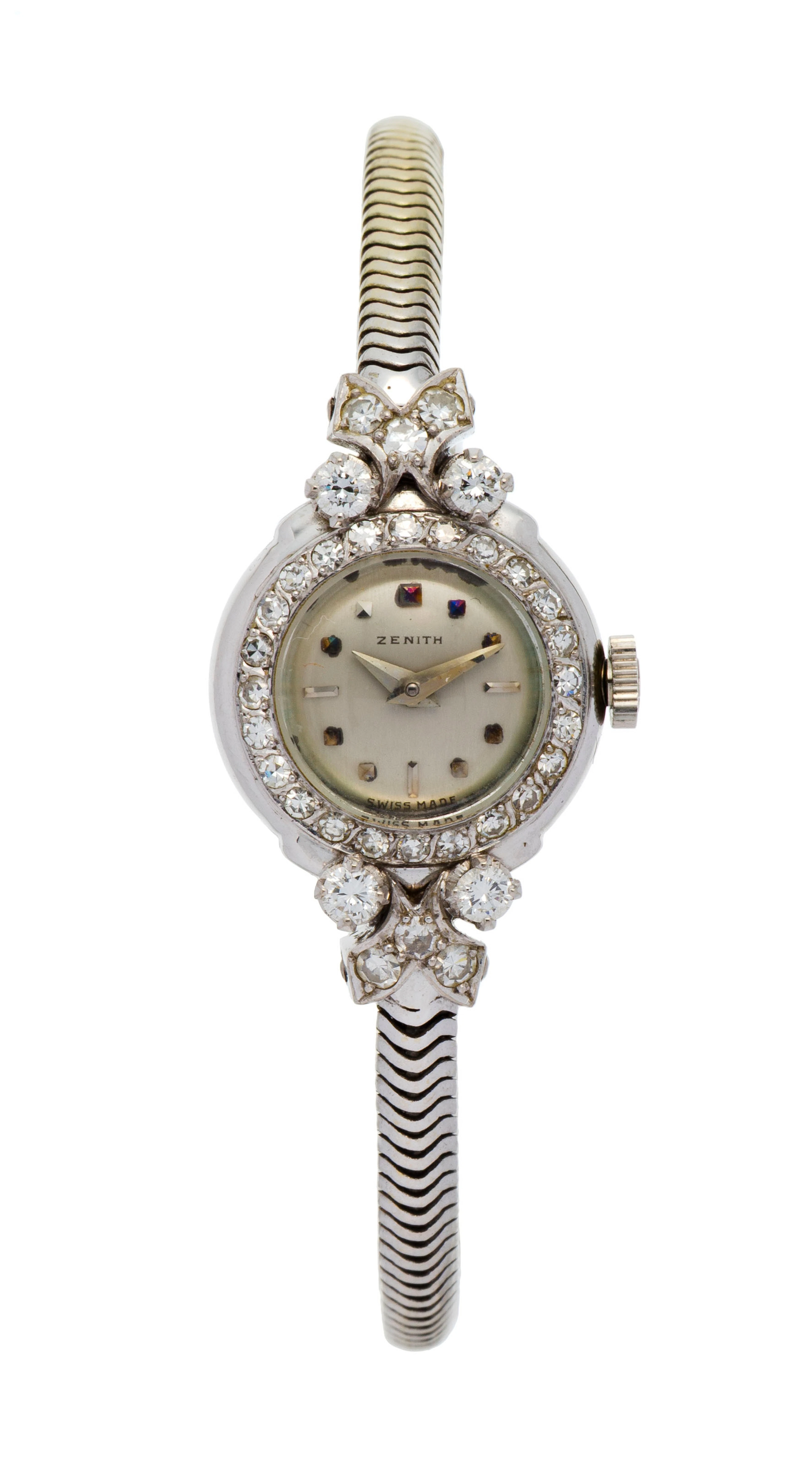 Zenith, montre-bracelet Art Déco en or gris 750 sertie de diamants