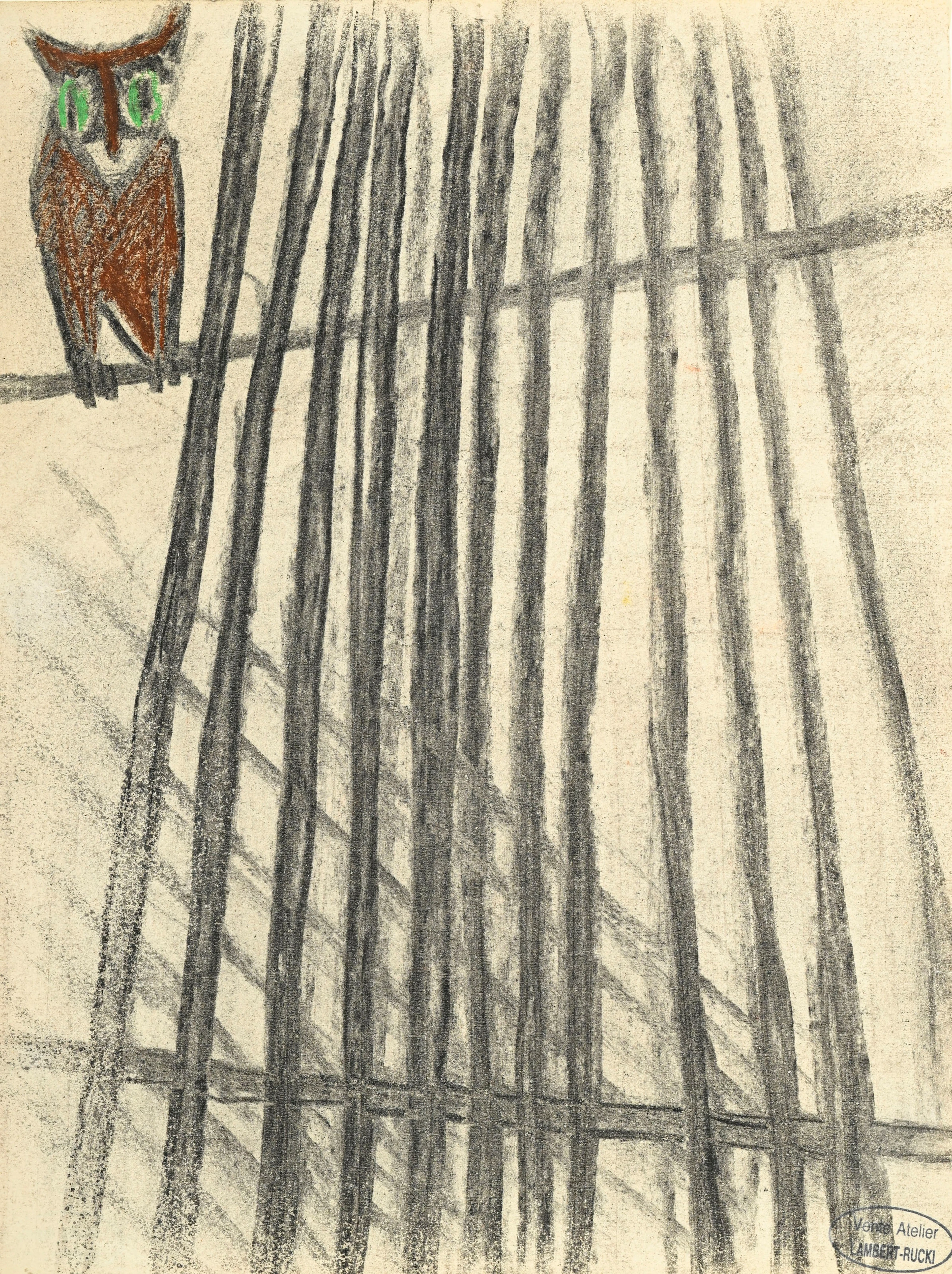 Jean Lambert-Rucki (1888-1967), Hibou, fusain et pastel sur papier
