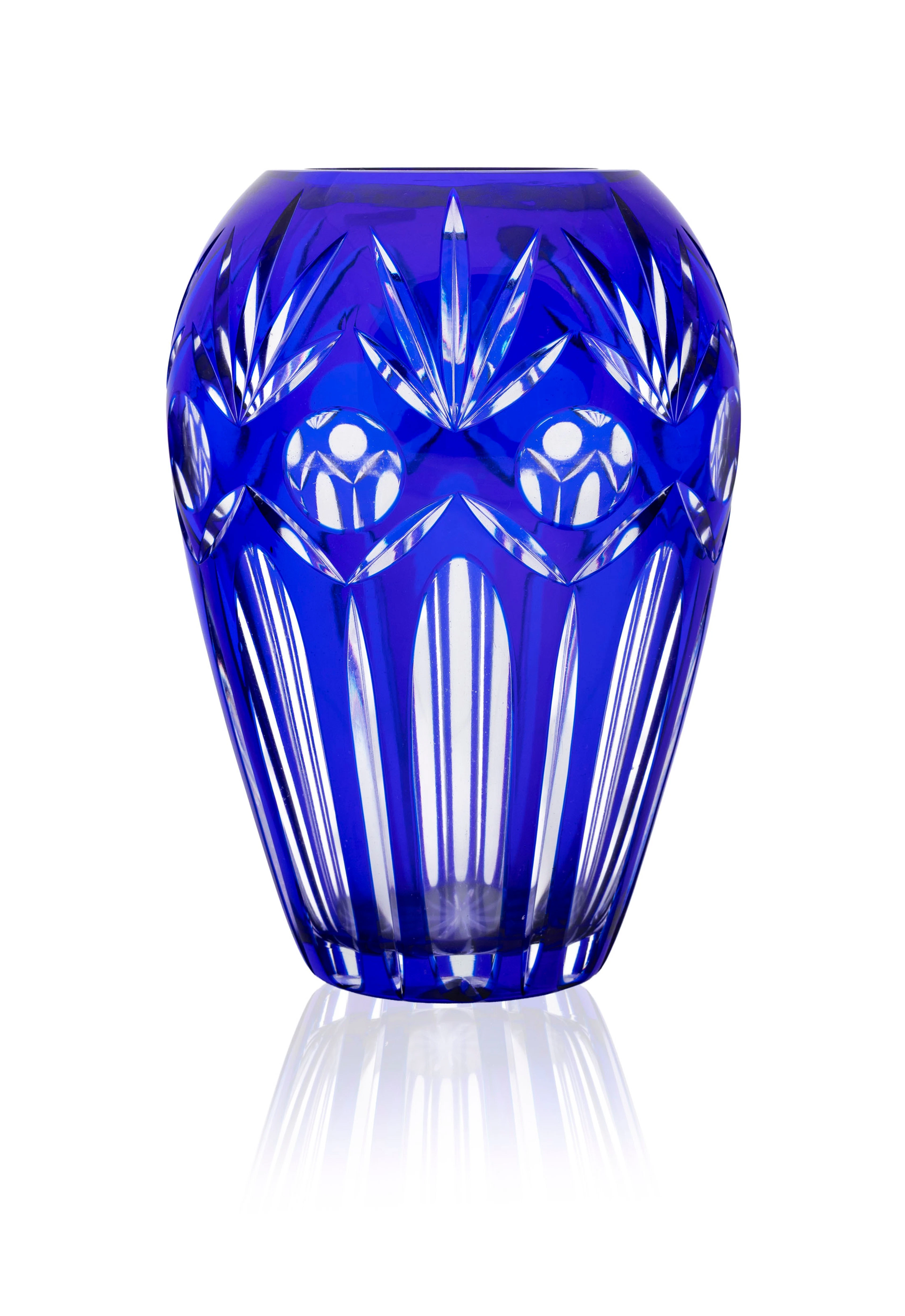 Vase ovoïde en cristal blanc et bleu, A&H, Allemagne de l'Ouest, XXe