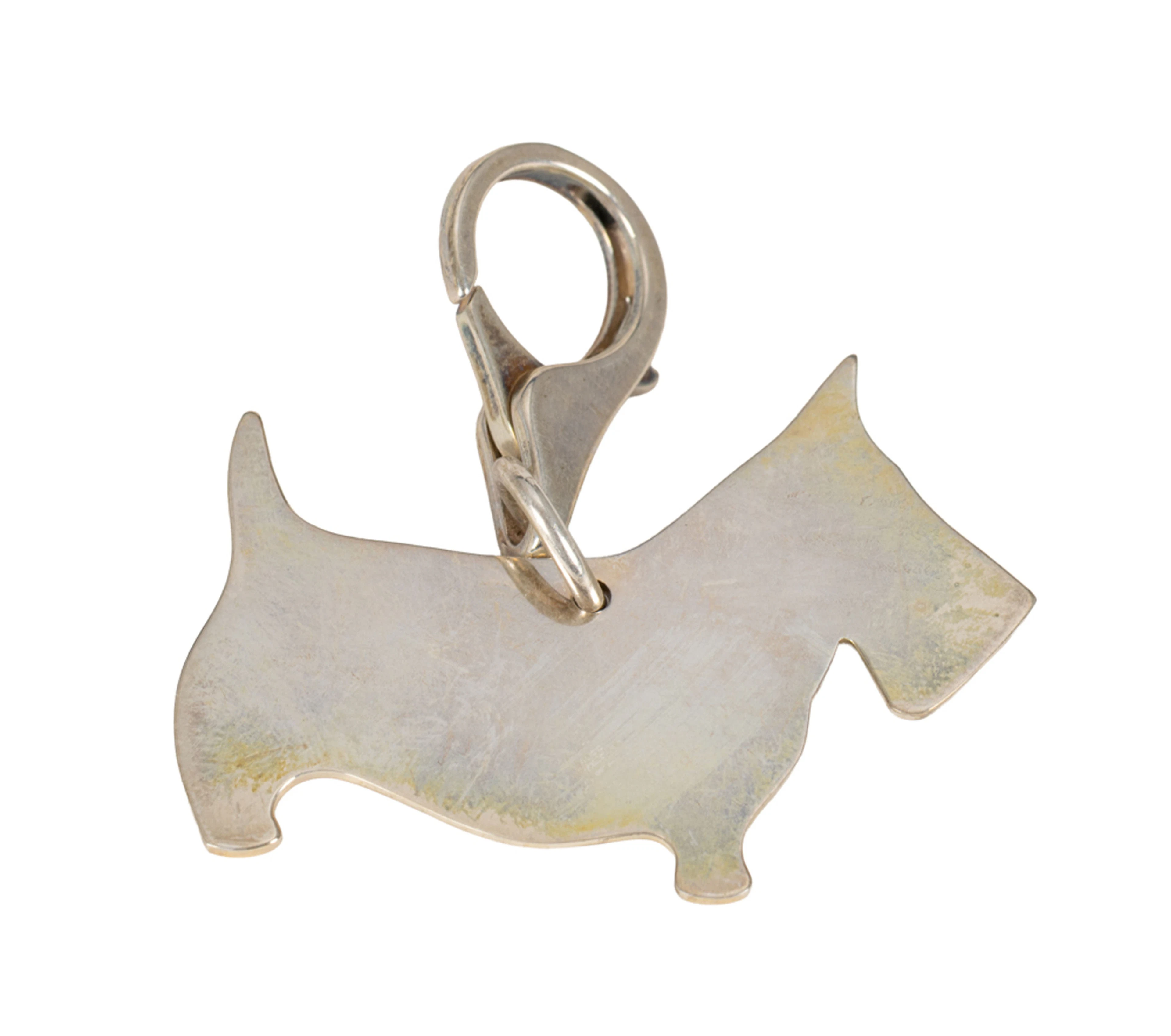 Tiffany&Co, porte-clefs chien en argent, signé, h. 4.6 cm, boîte