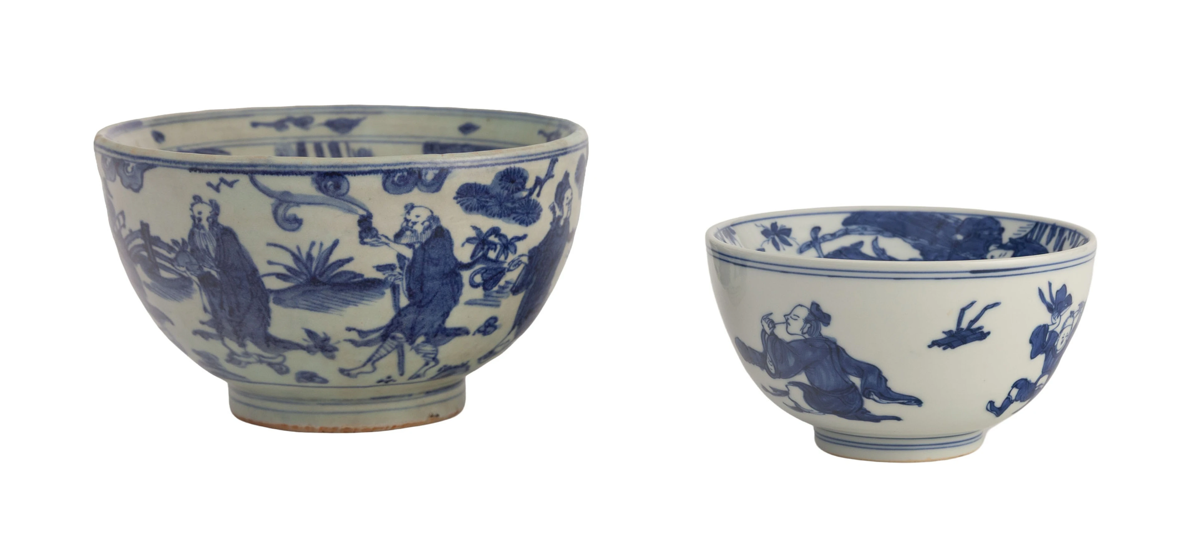 2 zhuge (réchauds) en porcelaine, Chine, dynastie Qing, décor en bleu