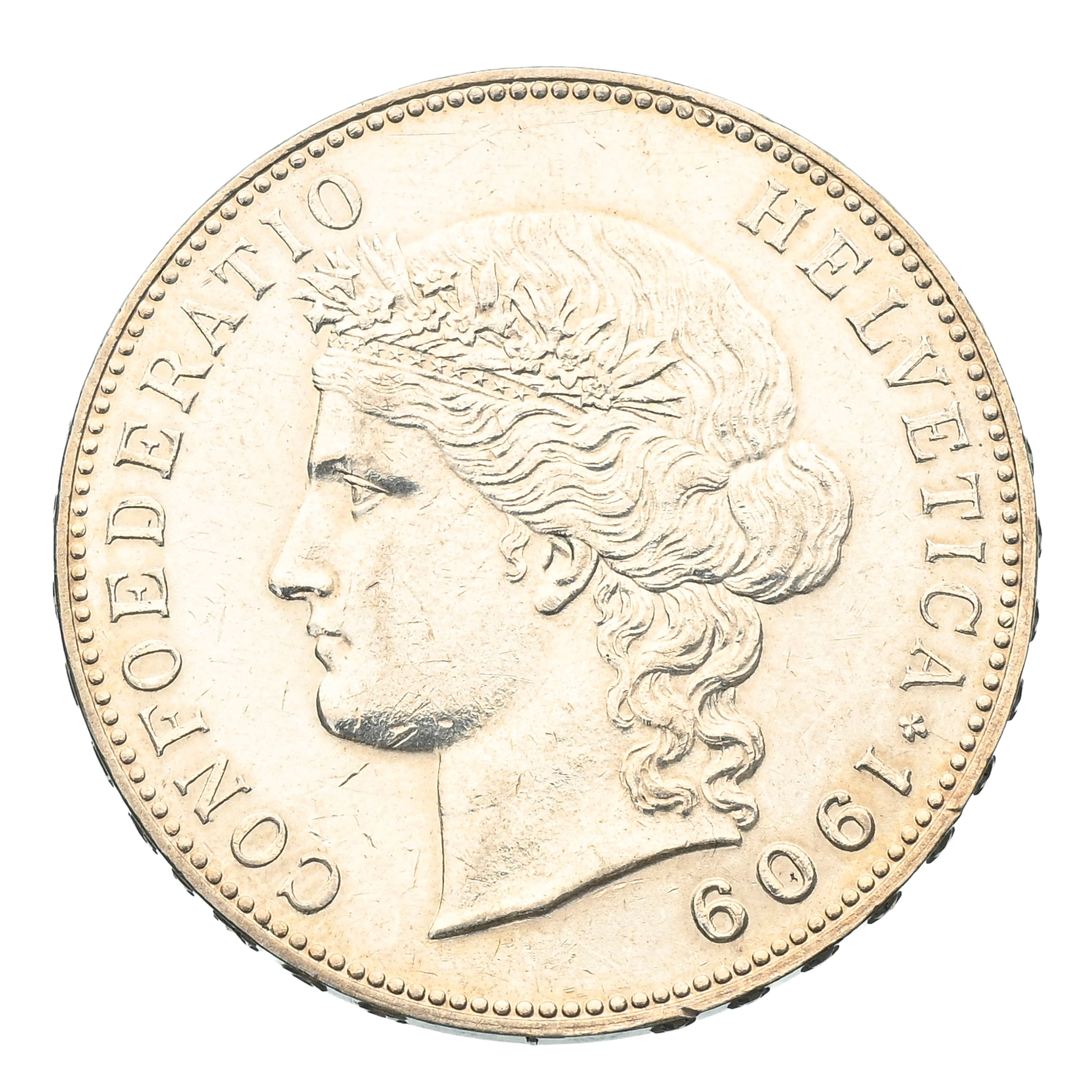 Confédération helvétique, 5 francs 1909 en argent, tranche inscrite