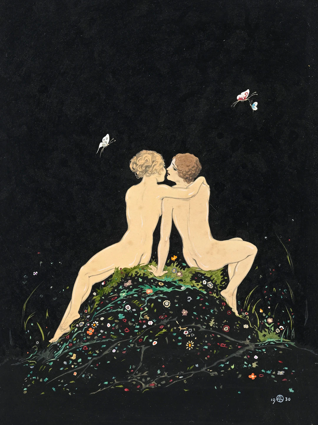 André Lambert (1884-1967), "Jeunes femmes enlacées, de dos sur des
