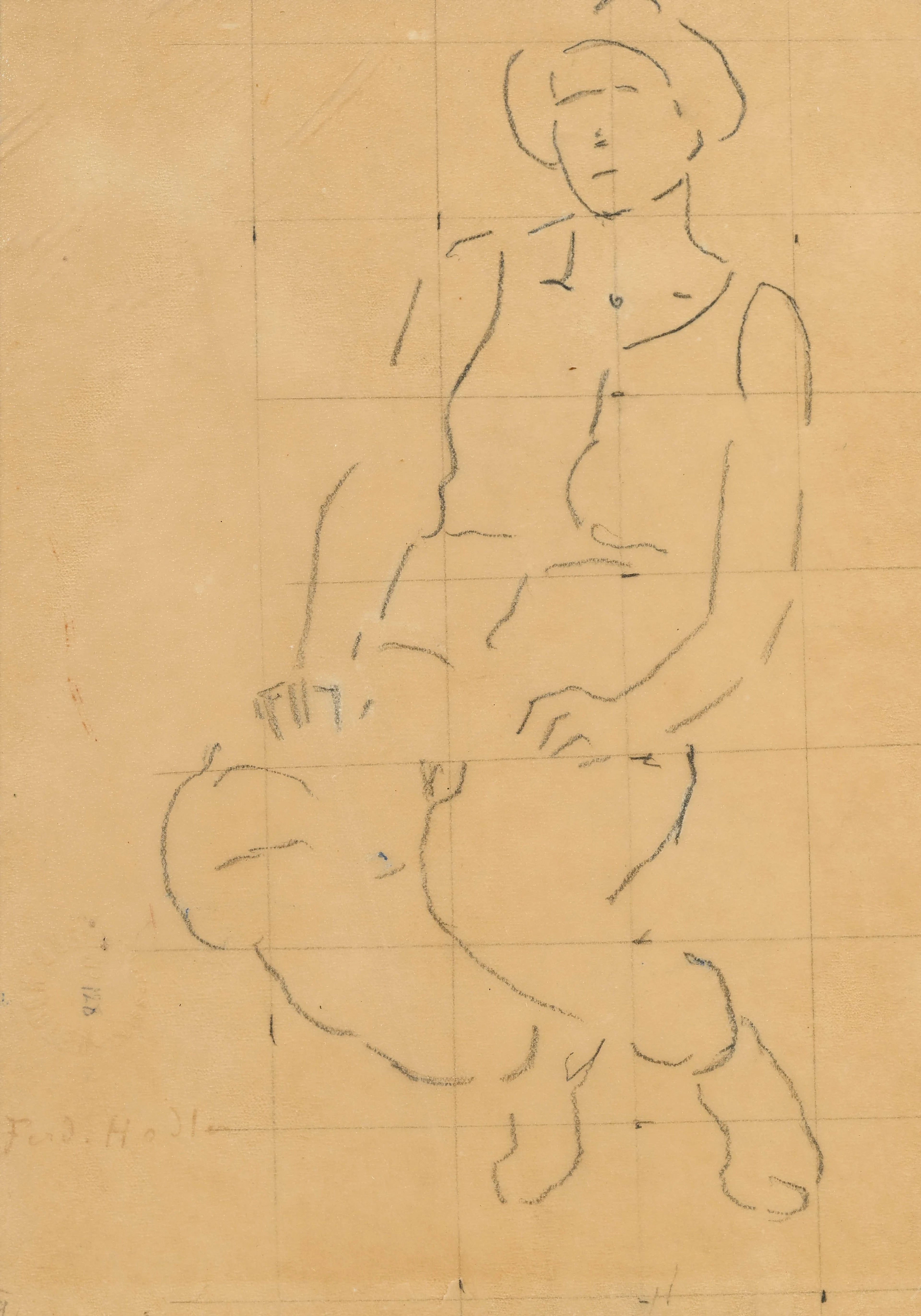 Ferdinand Hodler (1853-1918), Etude de femme, crayon sur papier, tampon