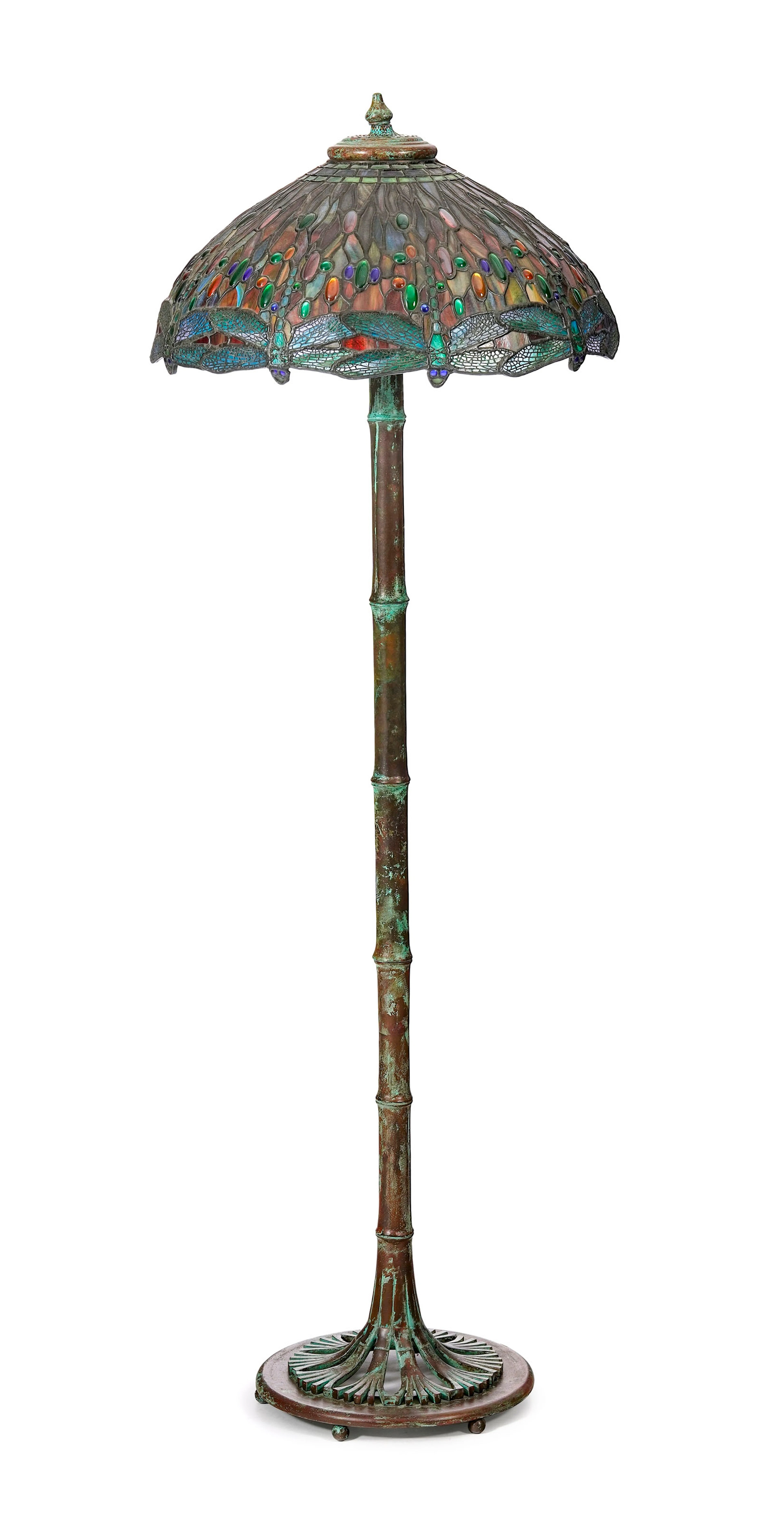 Lampadaire dans le goût de Tiffany, XXe s., fût en métal patiné à