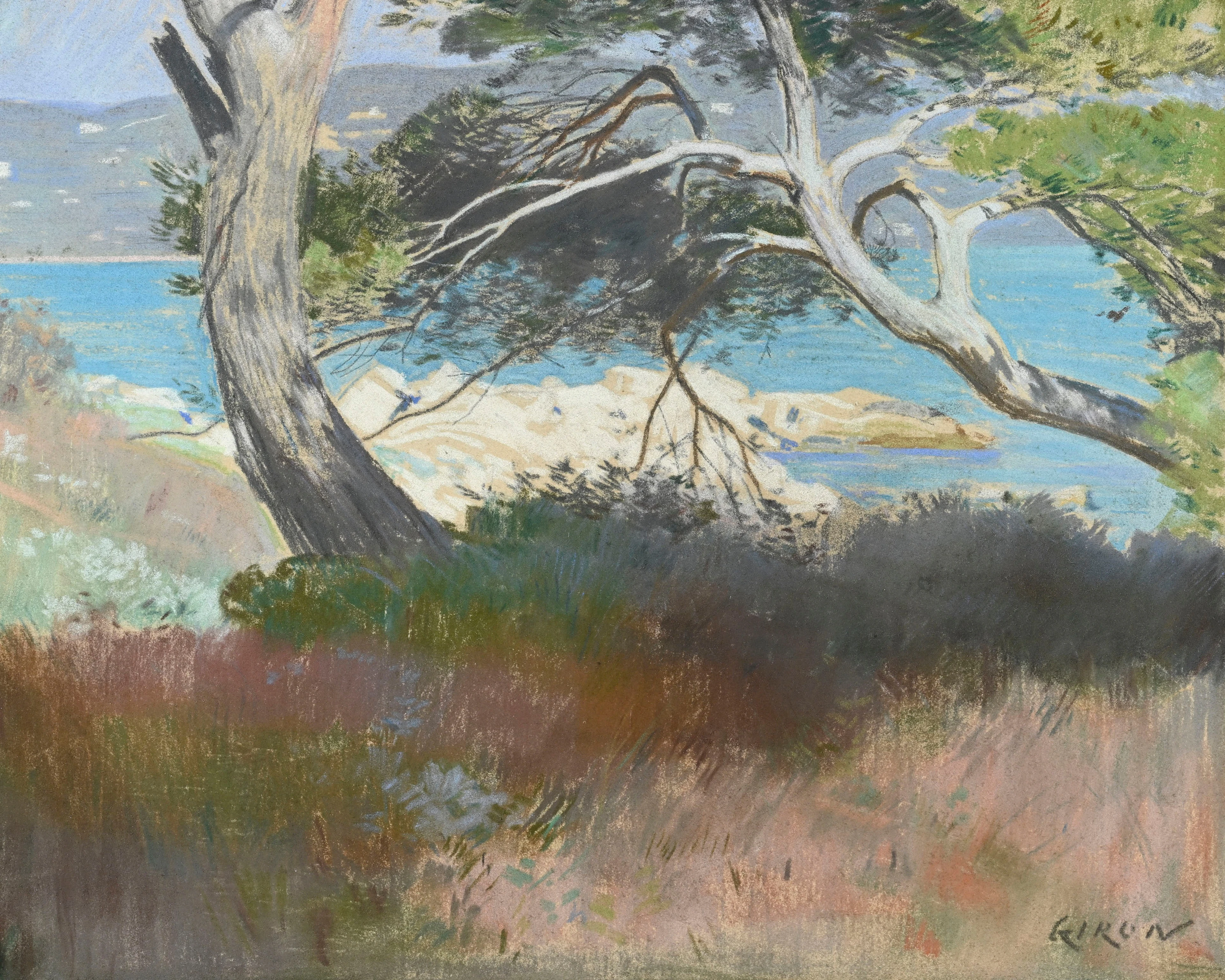 Charles Giron (1850-1914), Paysage du Sud de la France, pastel sur