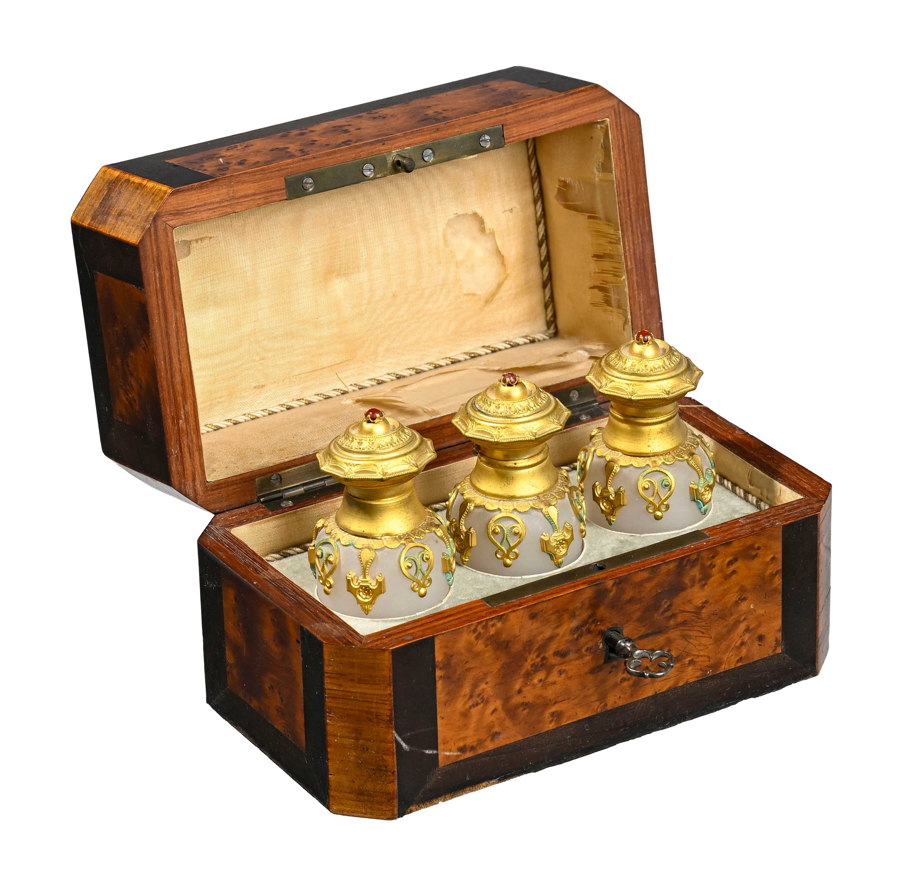 Petit coffret à parfums d'époque Napoléon III, coffret en placage