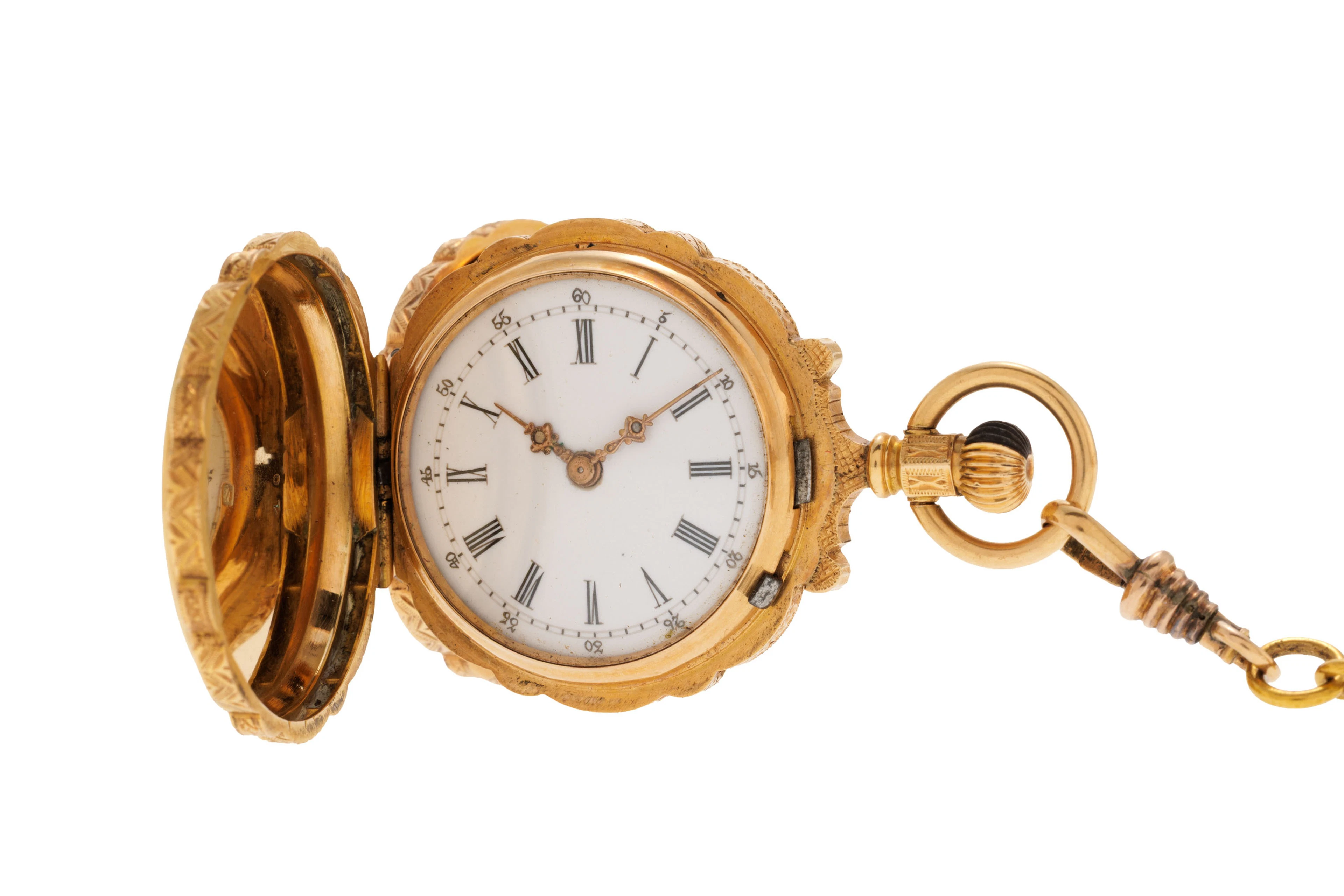 Montre de poche savonnette en or 750 au décor émaillé de musiciens