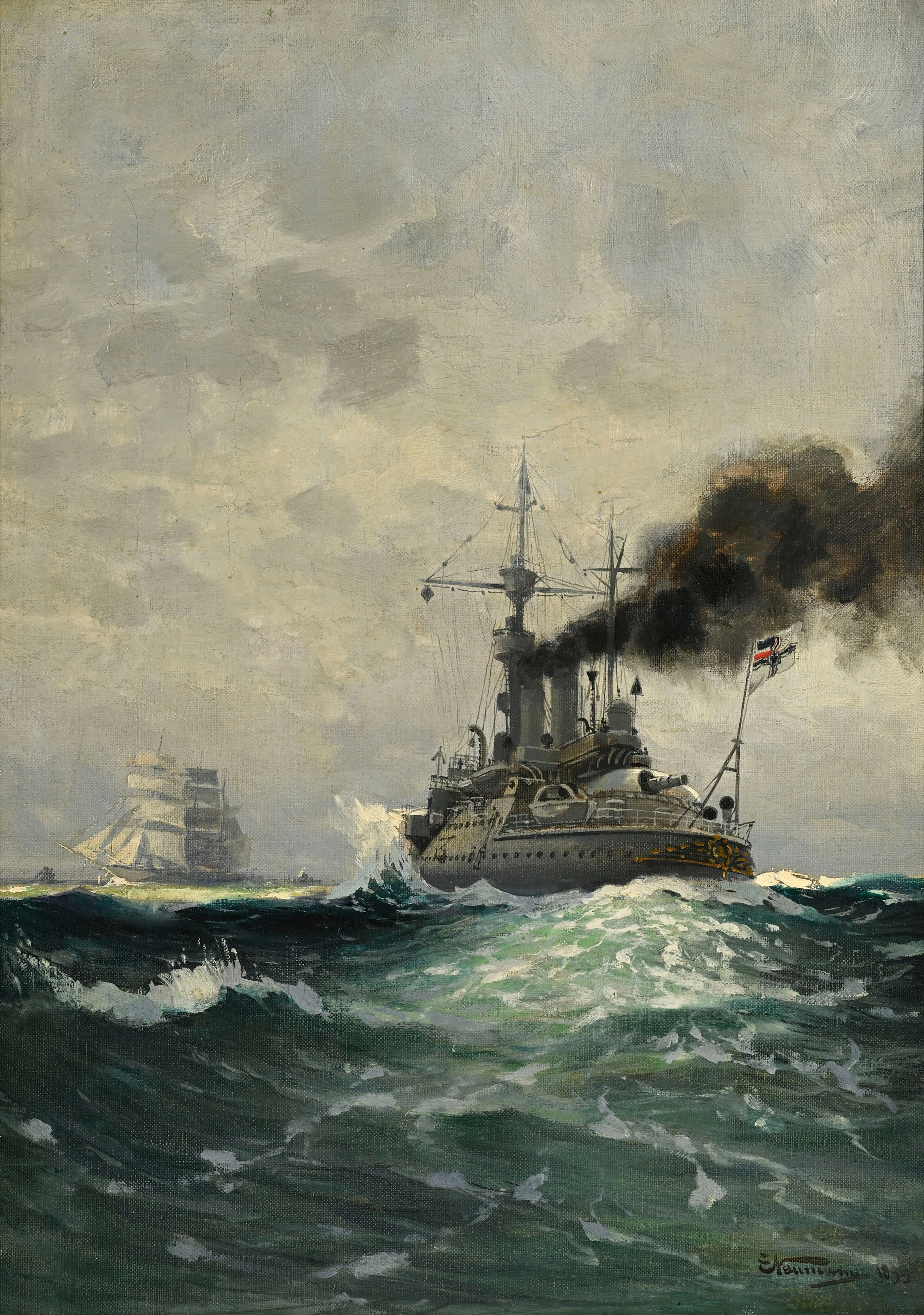 Emil Friedrich Neumann (1842-1903), Navire en mer, 1899, huile sur