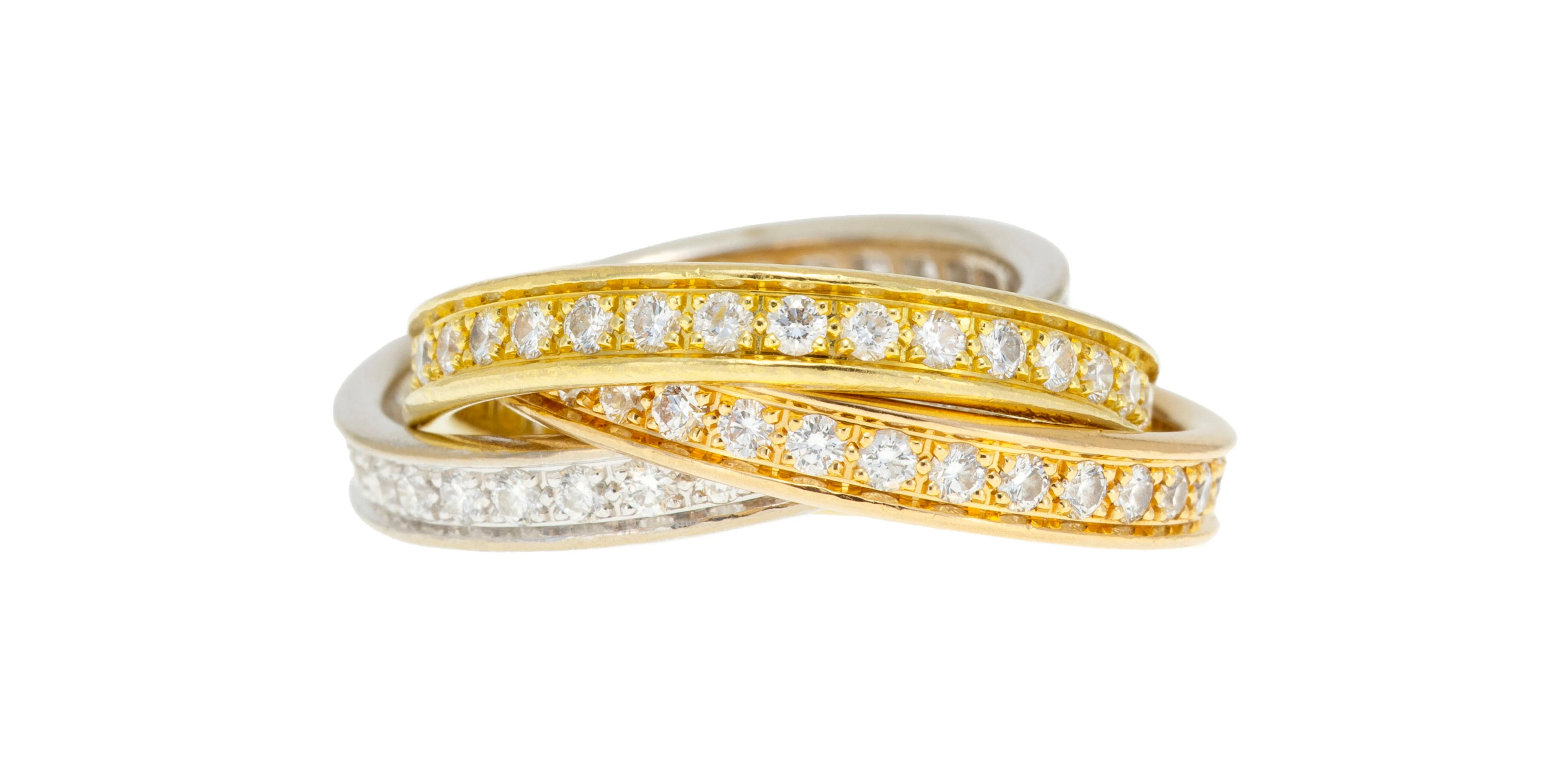 Cartier, Trinity, bague 3 ors 750 composée de 3 anneaux rivières sertis