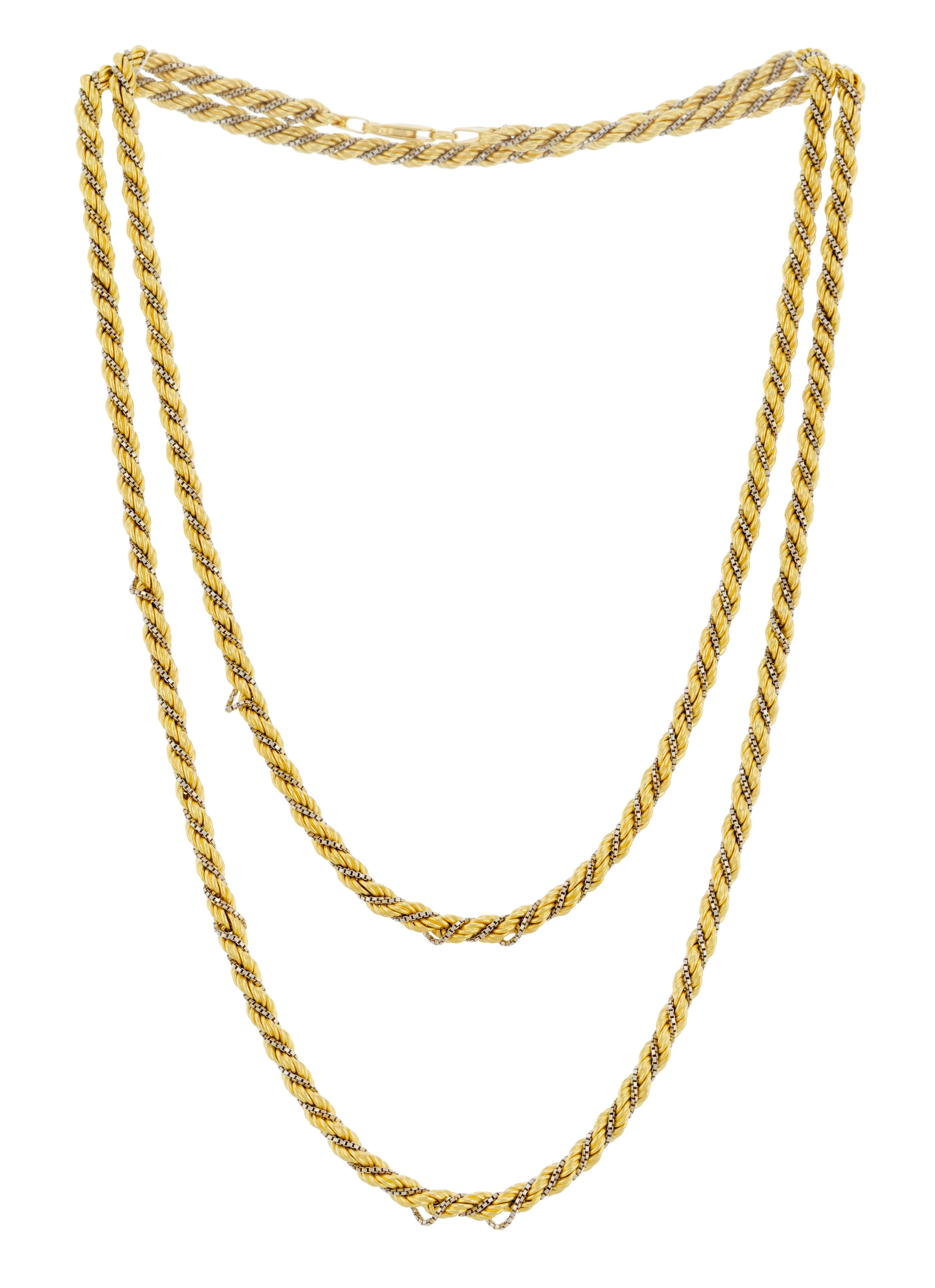 Sautoir 2 ors 750 à maille torsadée, long. 91 cm, 42g