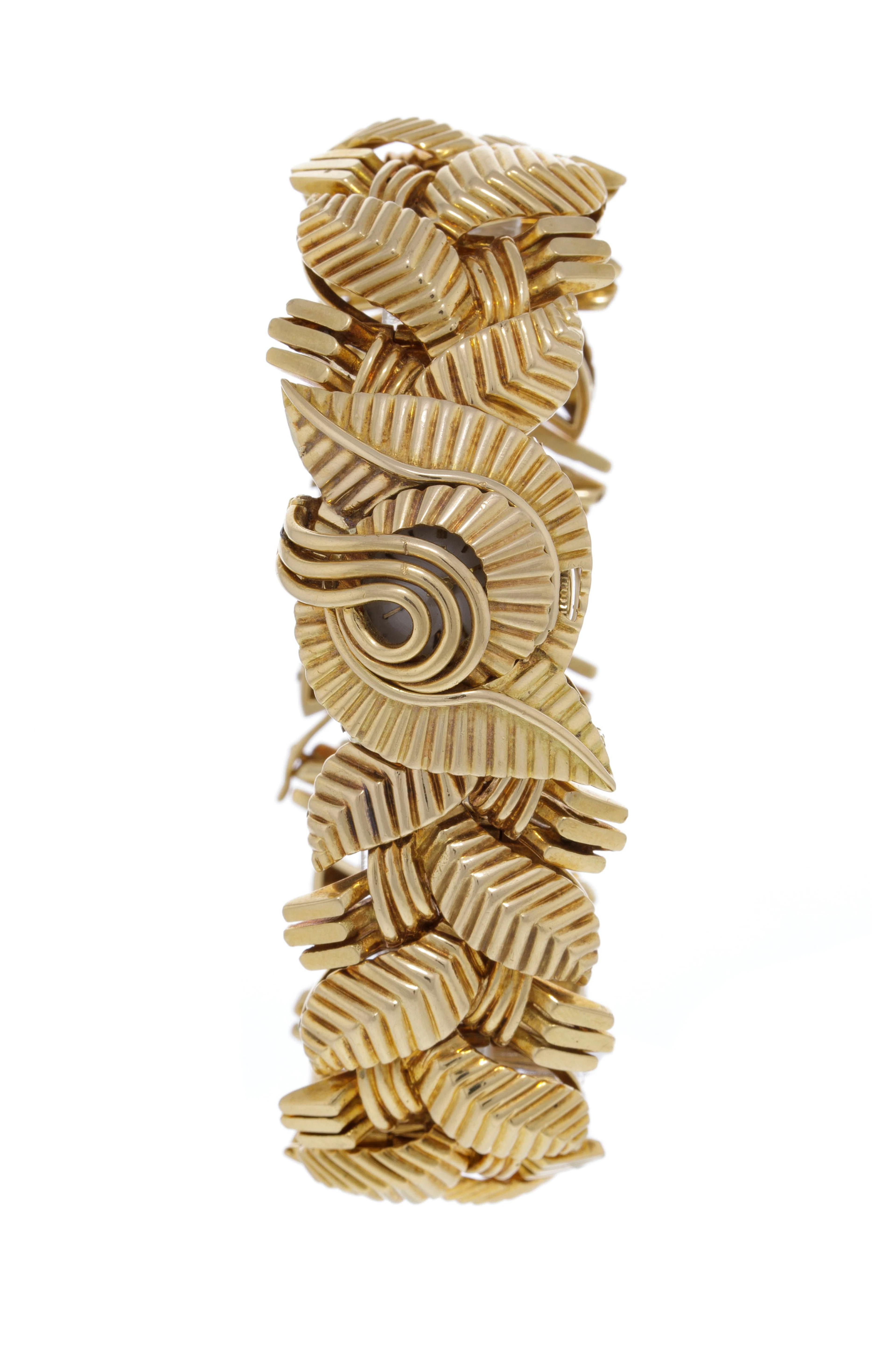 Montre-bracelet secrète en or 750 à motif feuillagé, circa 1964 Mouvement: