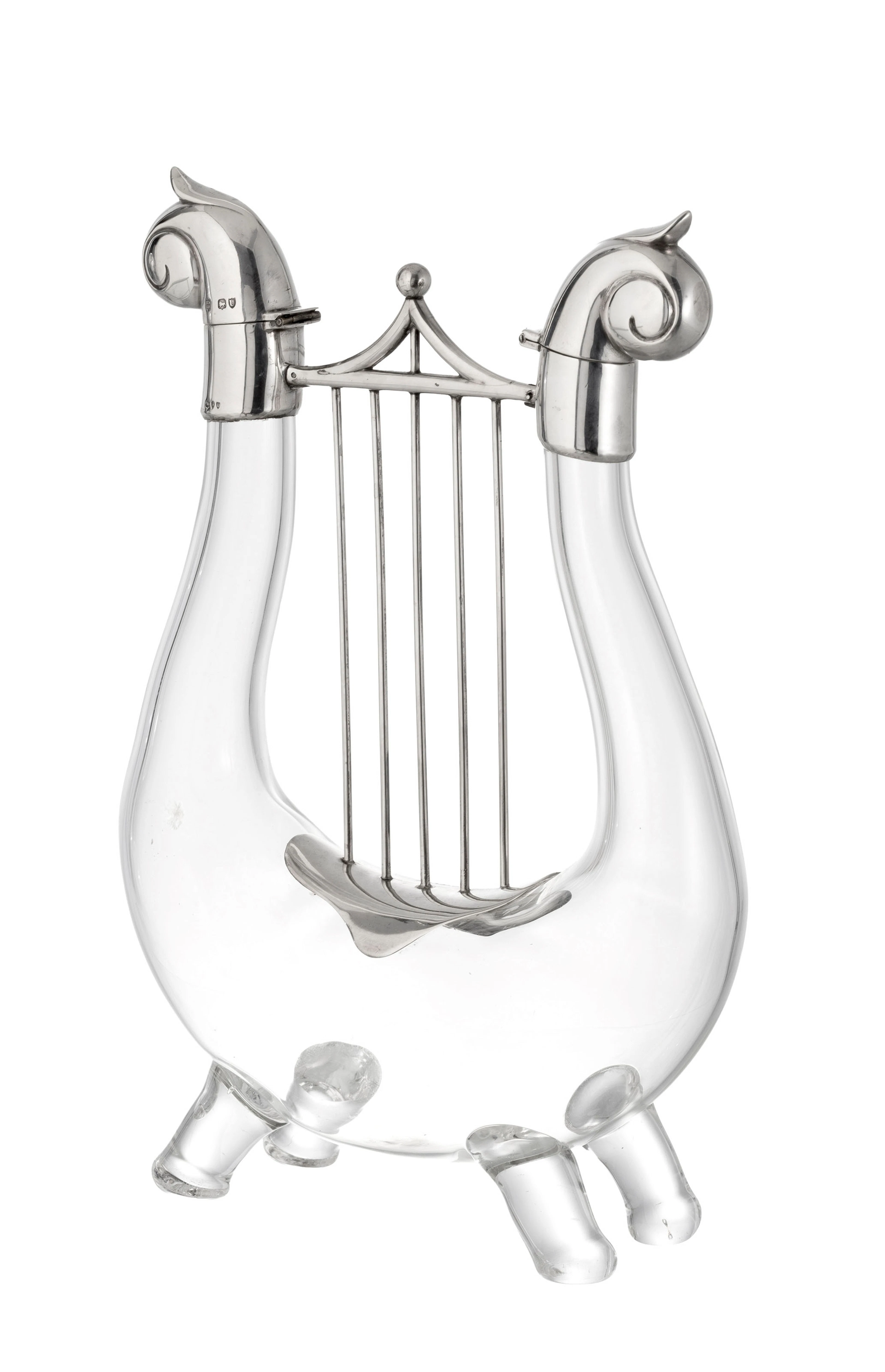 Claret en forme de lyre d'époque Victorienne en argent et verre, par