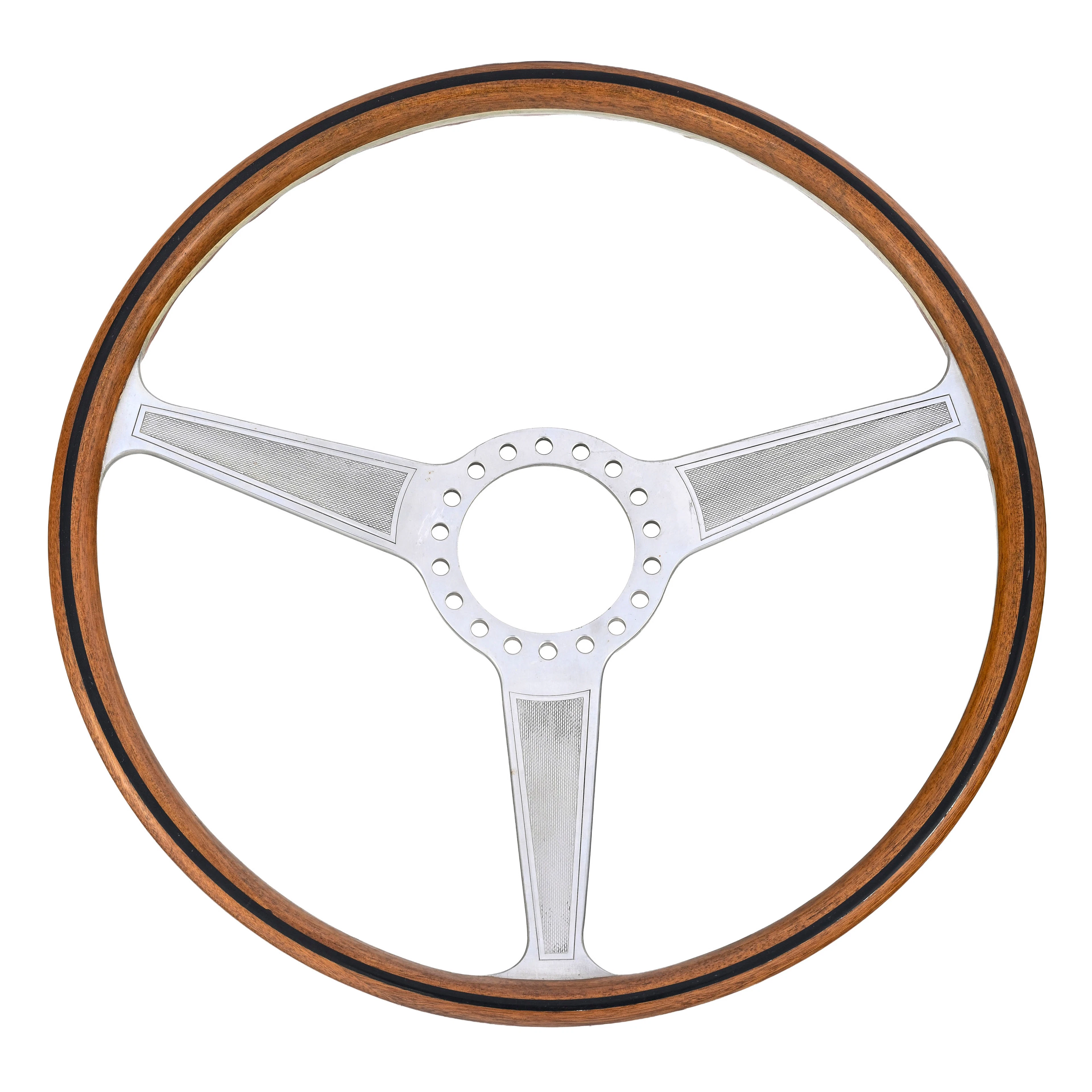 Volant ancien en aluminium et cerclage de bois bichrome, circa 1960