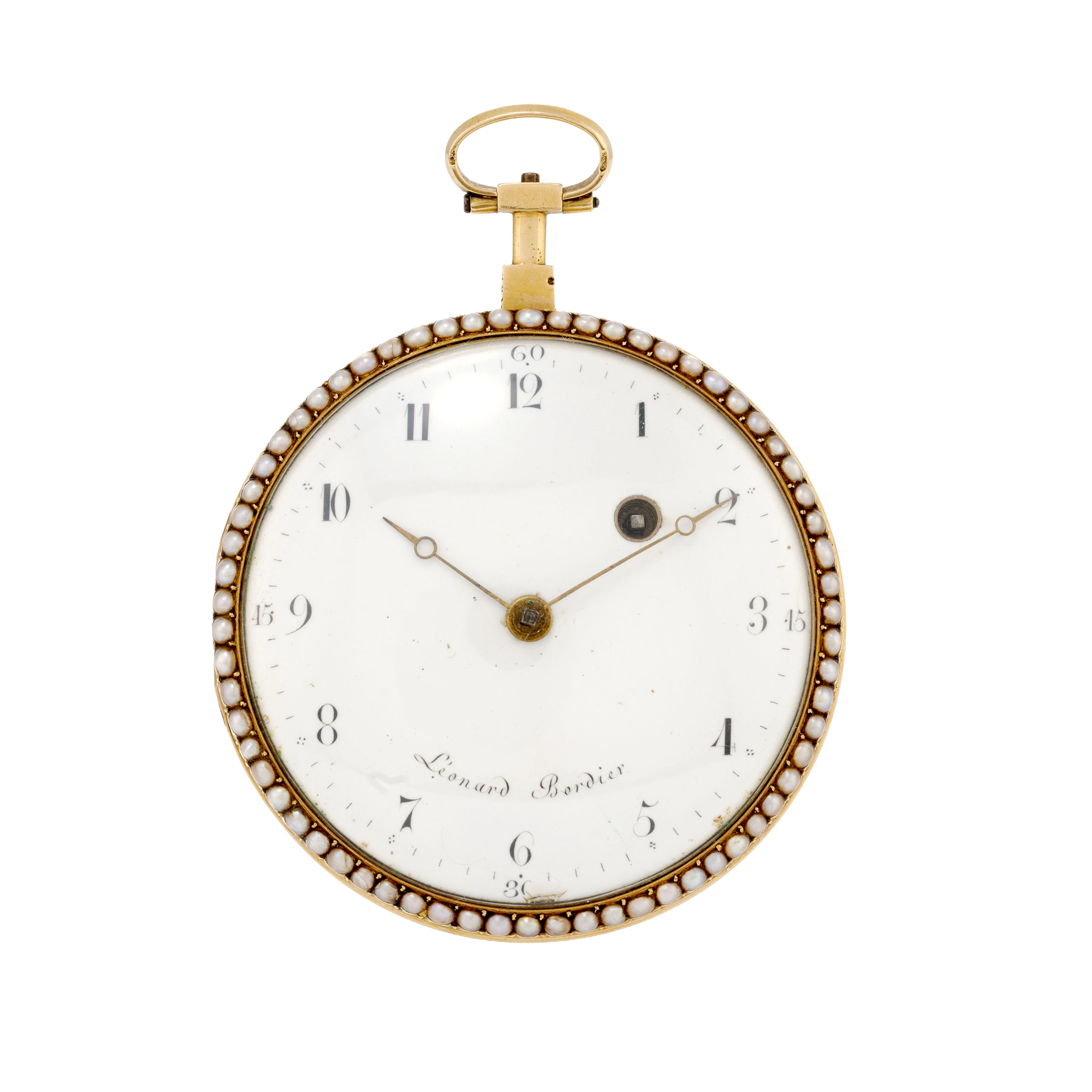 Léonard Bordier, montre de poche à coq en or 750 ornée d'une scène