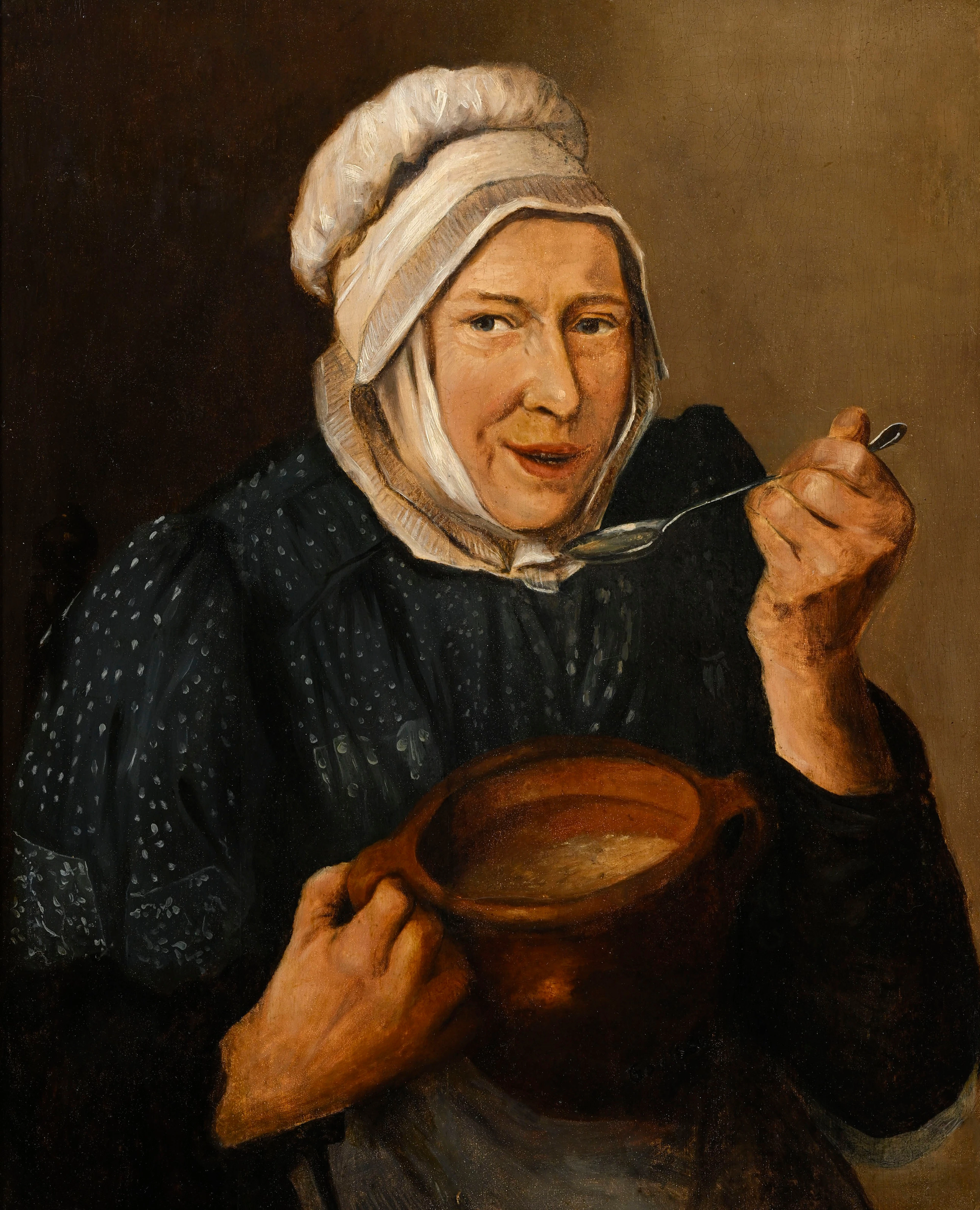 Adriaen van Ostade (1610-1685), suiveur de, La mangeuse de soupe
