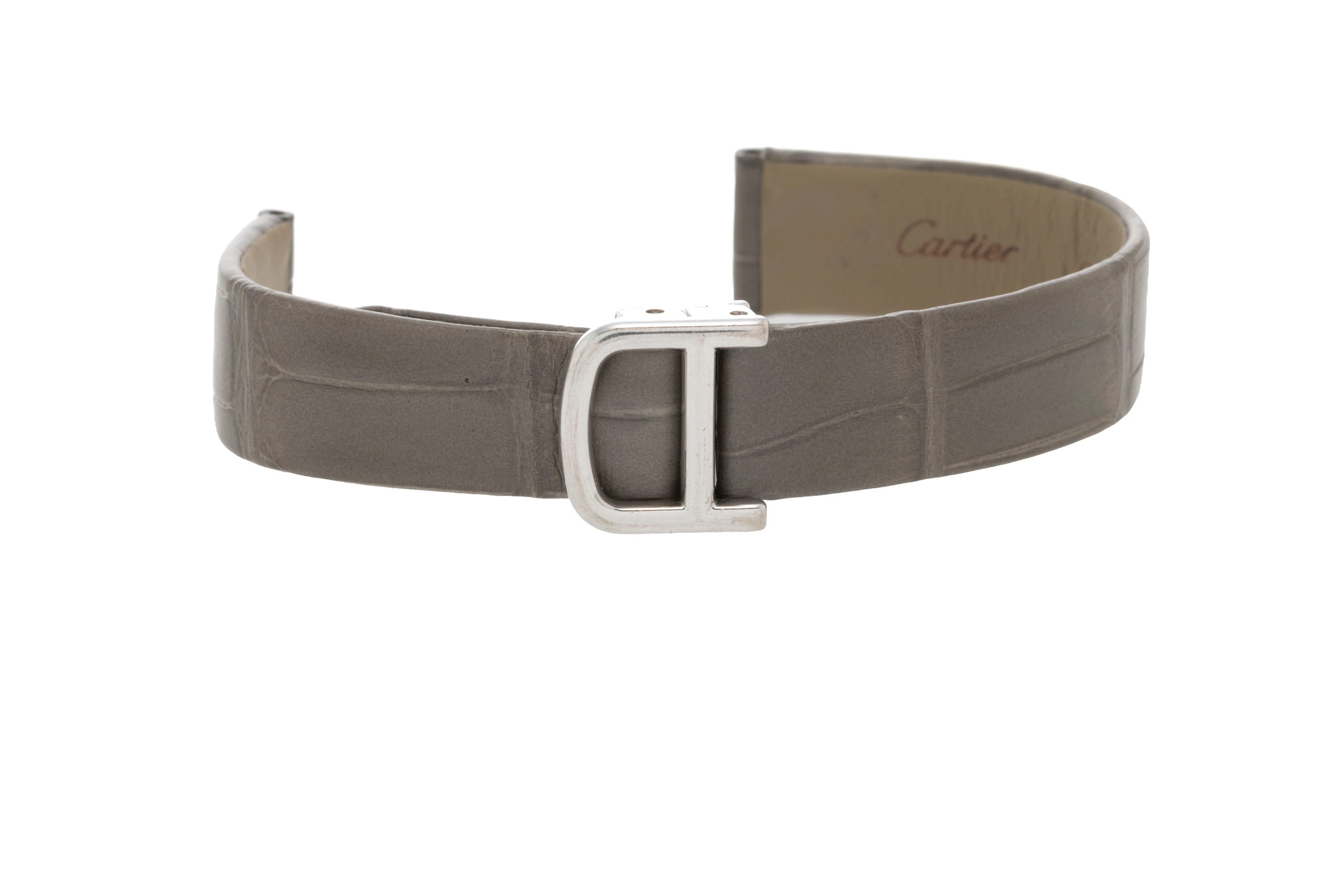 Cartier, boucle déployante en or gris 750 avec son bracelet en croco