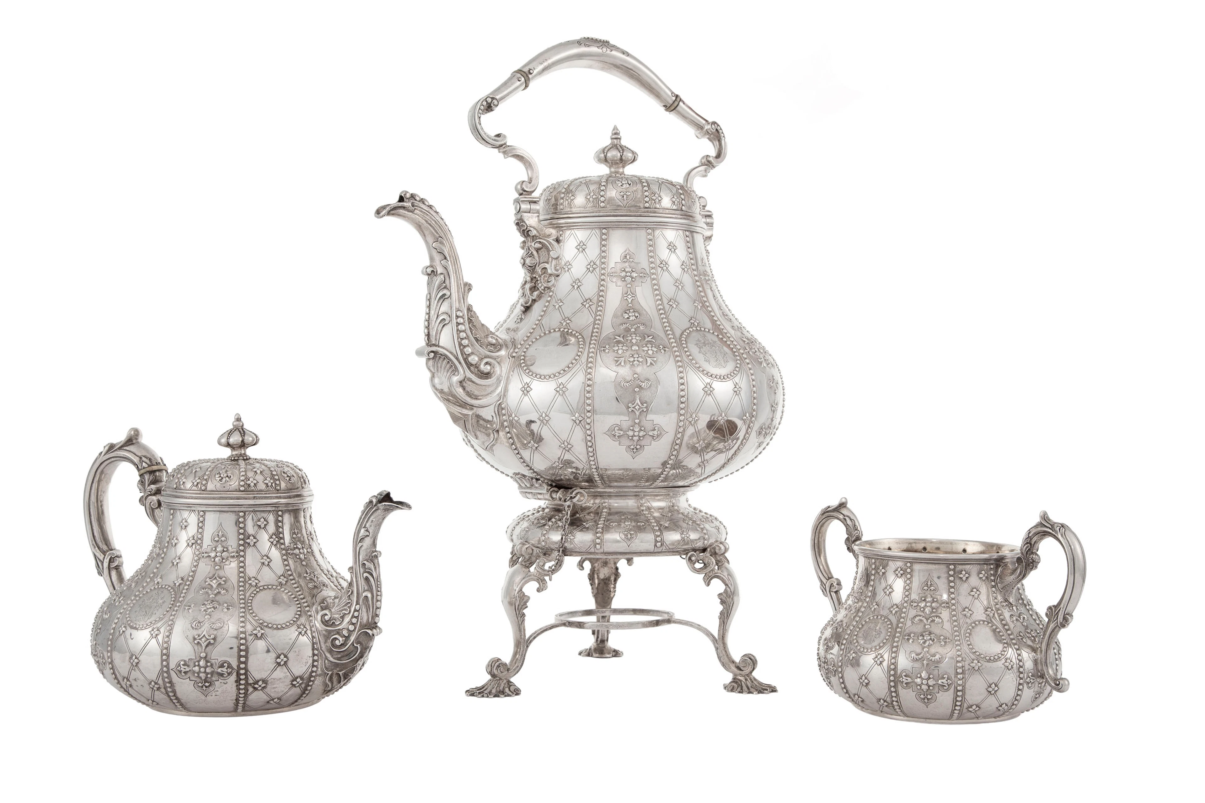Partie de service à thé d'époque Victorienne en argent, Londres, à