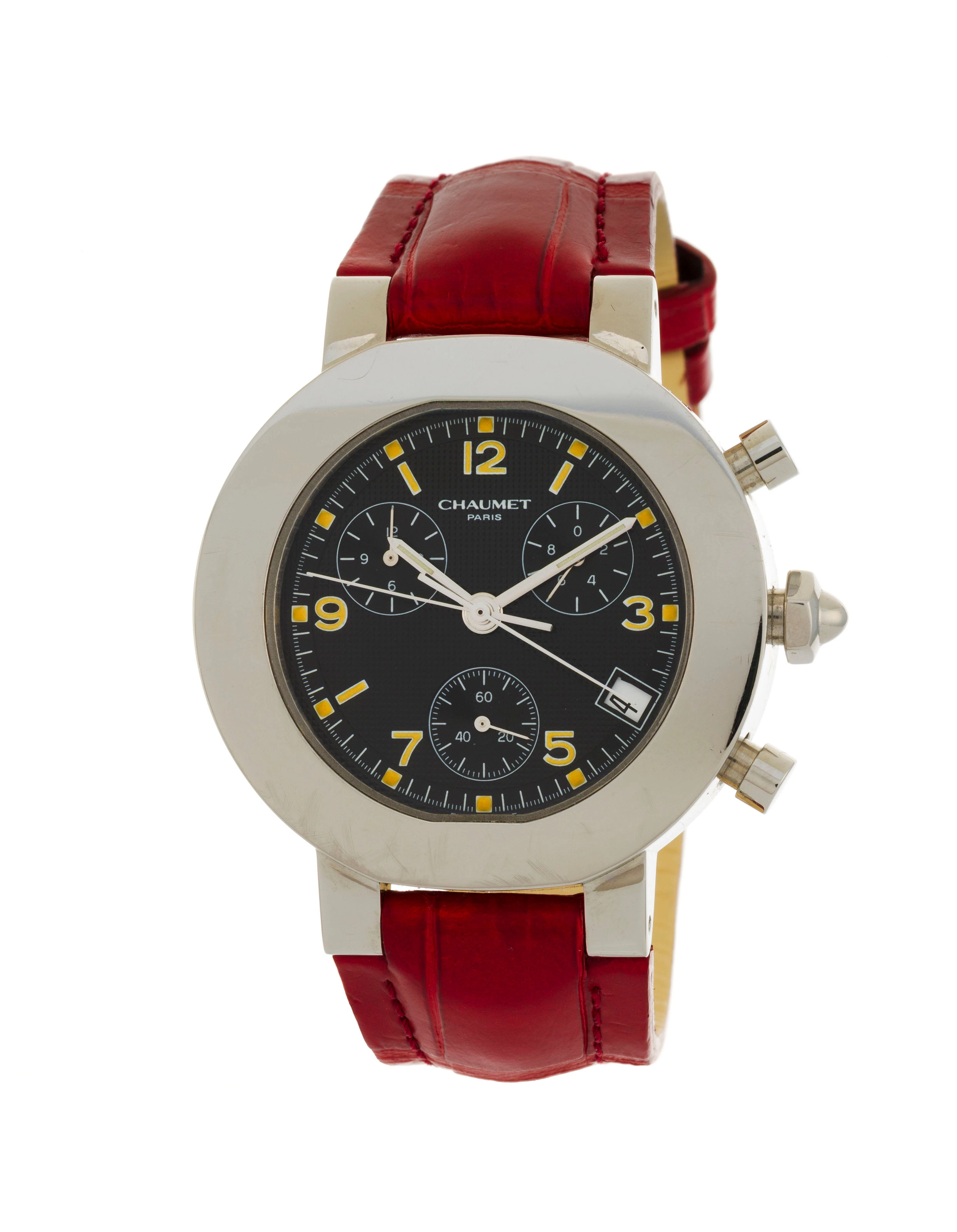 Chaumet, montre chronographe en acier Mouvement: cal. ETA 251.262