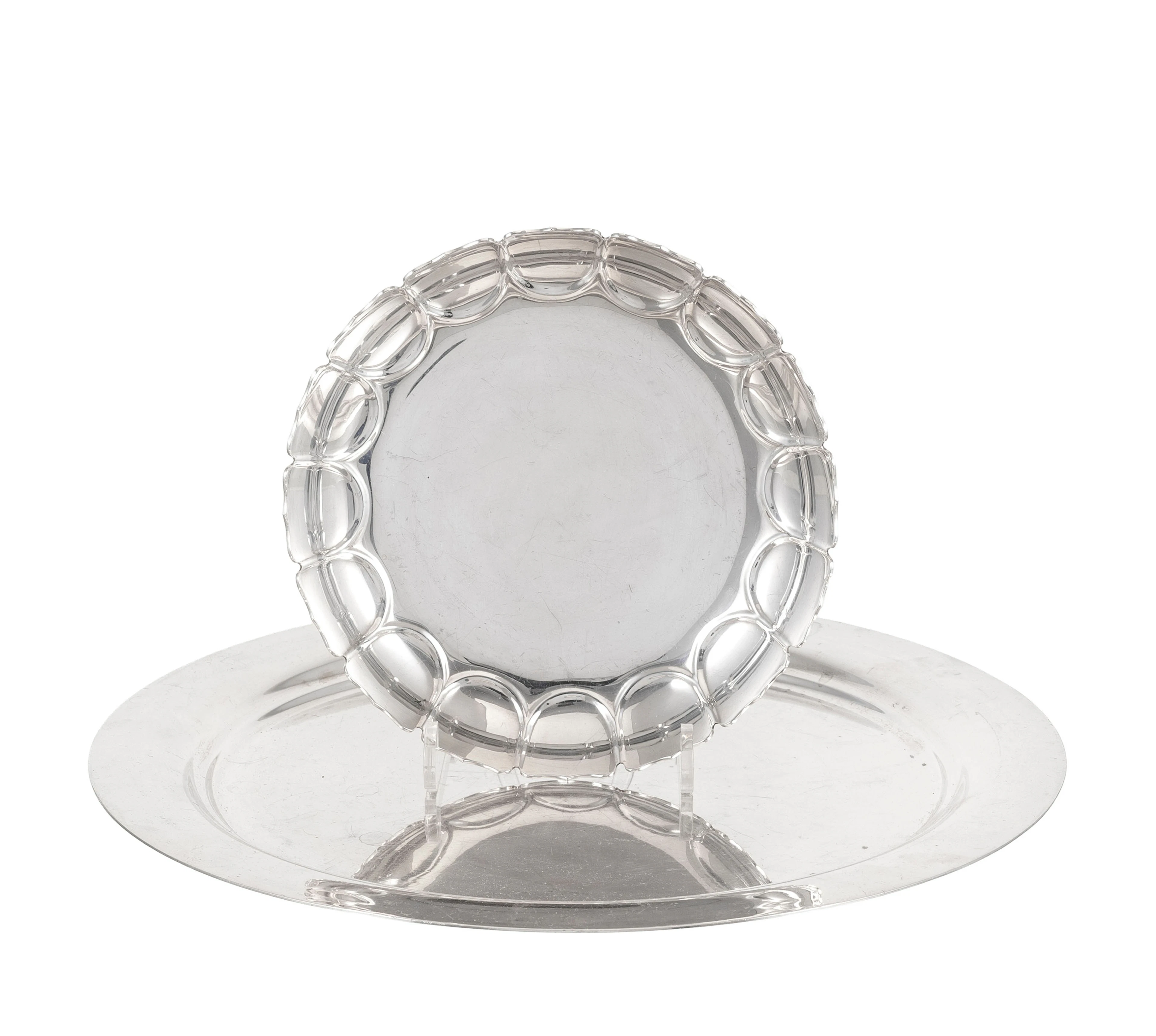 Ensemble d'1 plat rond uni et 1 coupe sur talon en argent Sterling