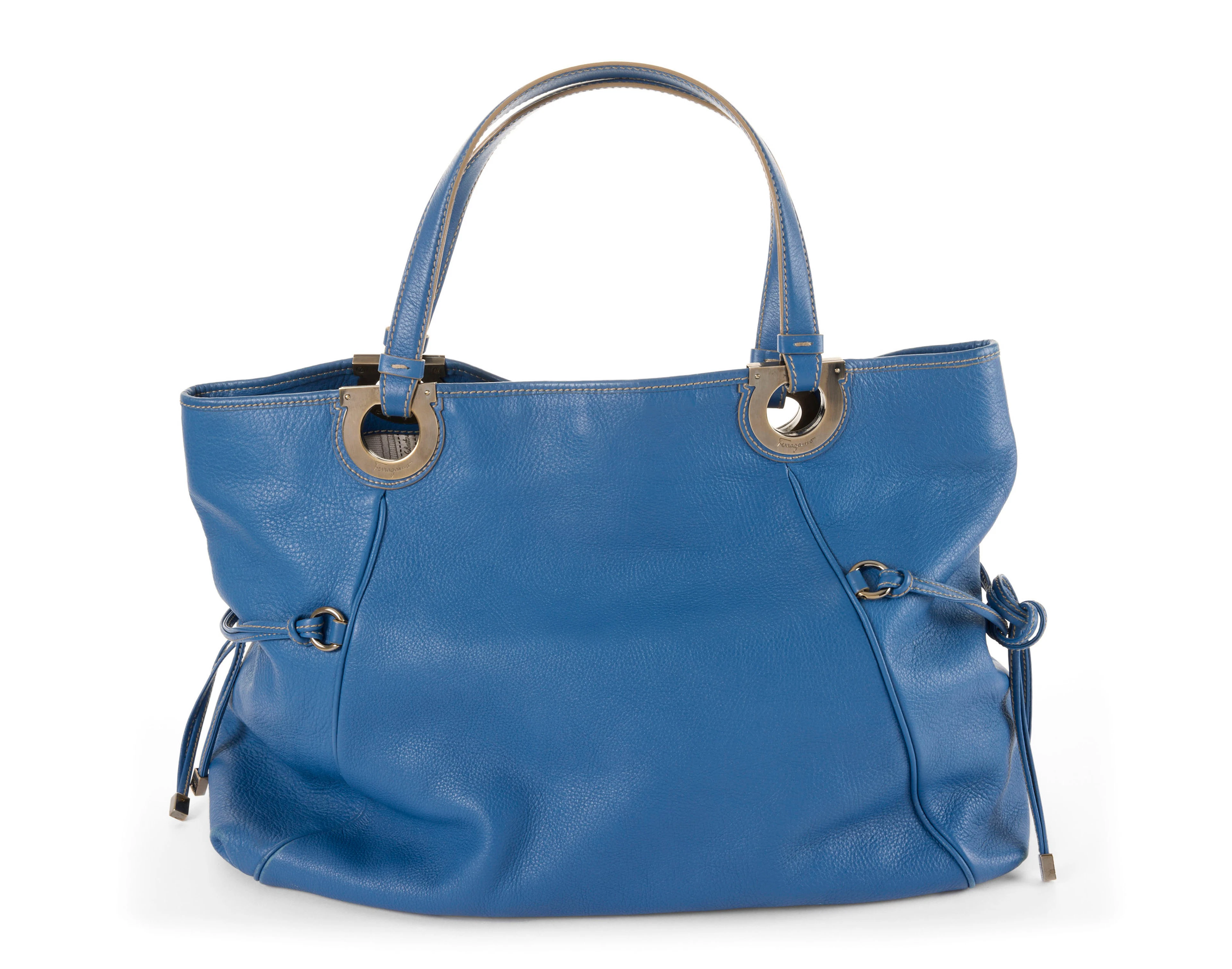Salvatore Ferragamo. sac Shopper Tote en cuir Bleu océan, bouclerie
