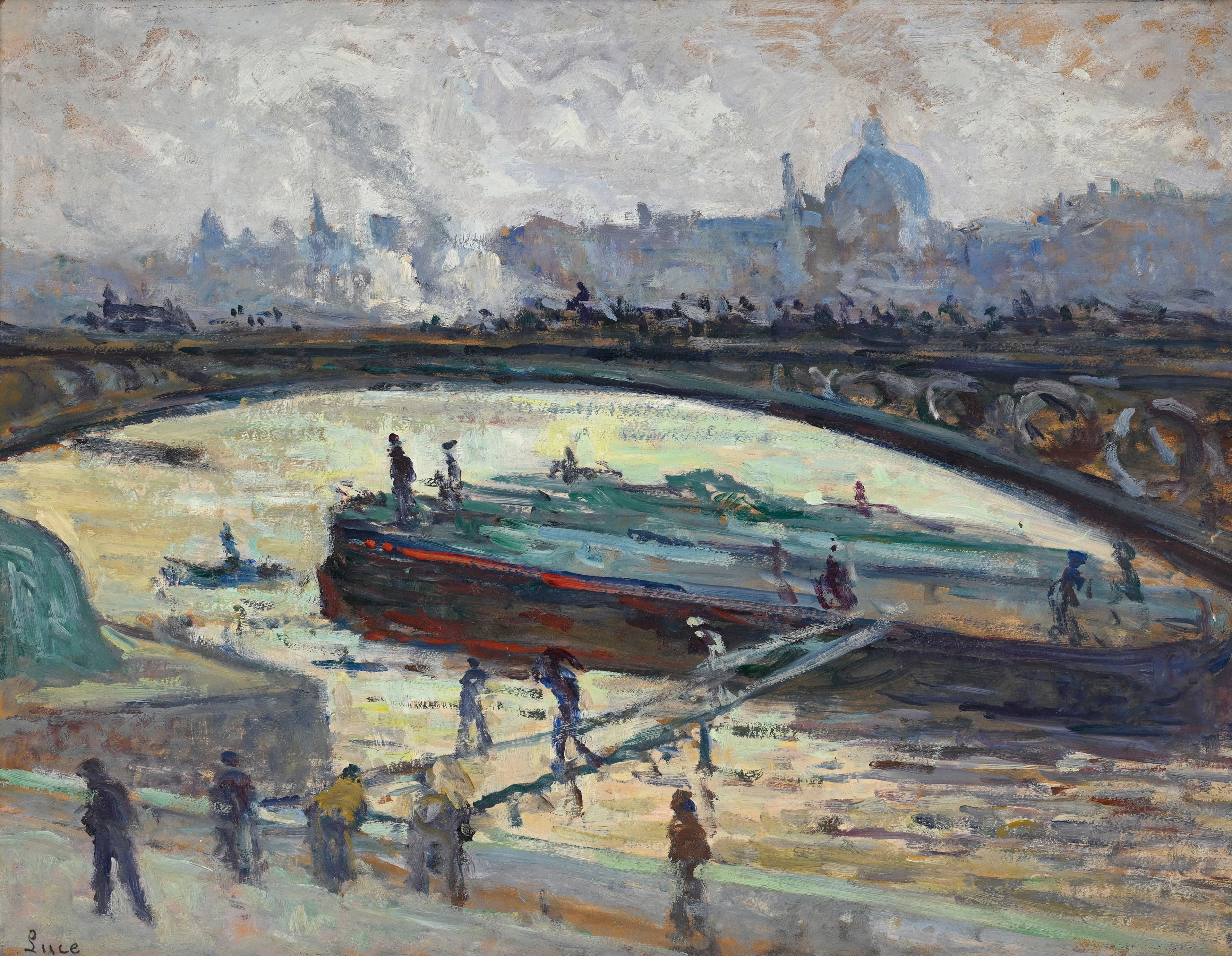 Maximilien Luce (1858-1941), "Péniches et débardeurs sur la Seine"