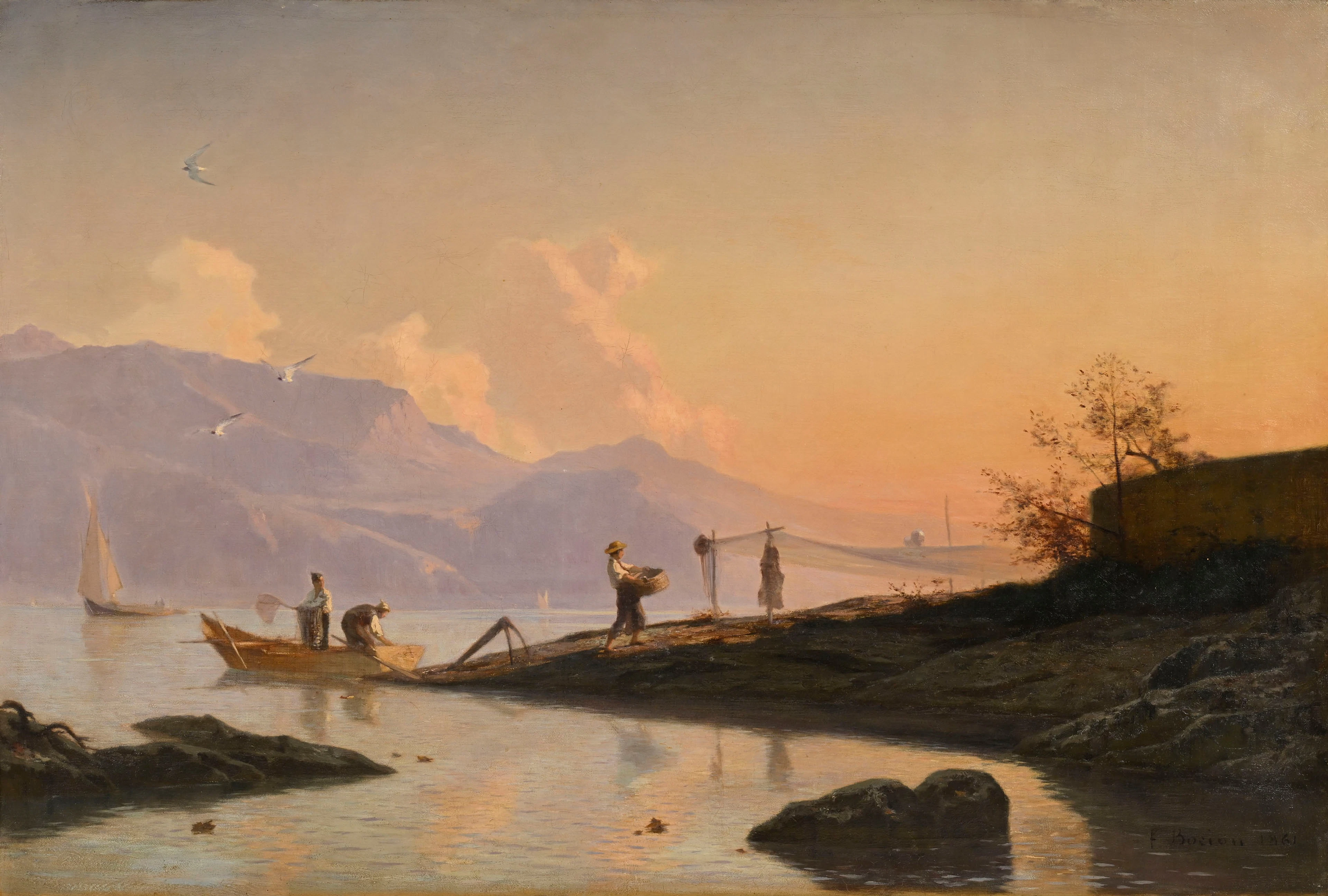 François Bocion (1828-1890), "La pose des filets pour la pêche", 1861