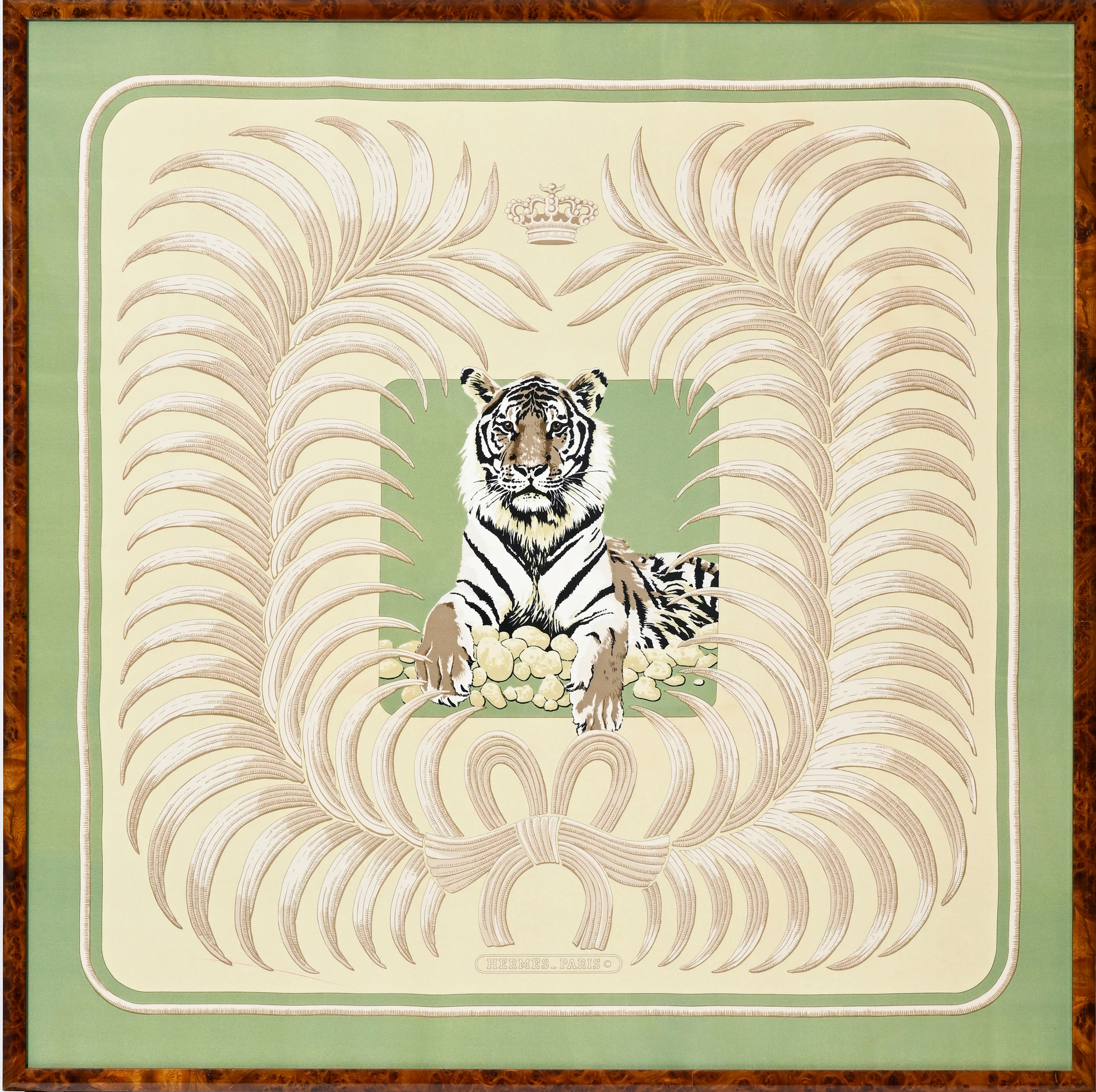 Hermès, carré sous cadre en twill de soie imprimé: Tigre Royal, 90x90 cm