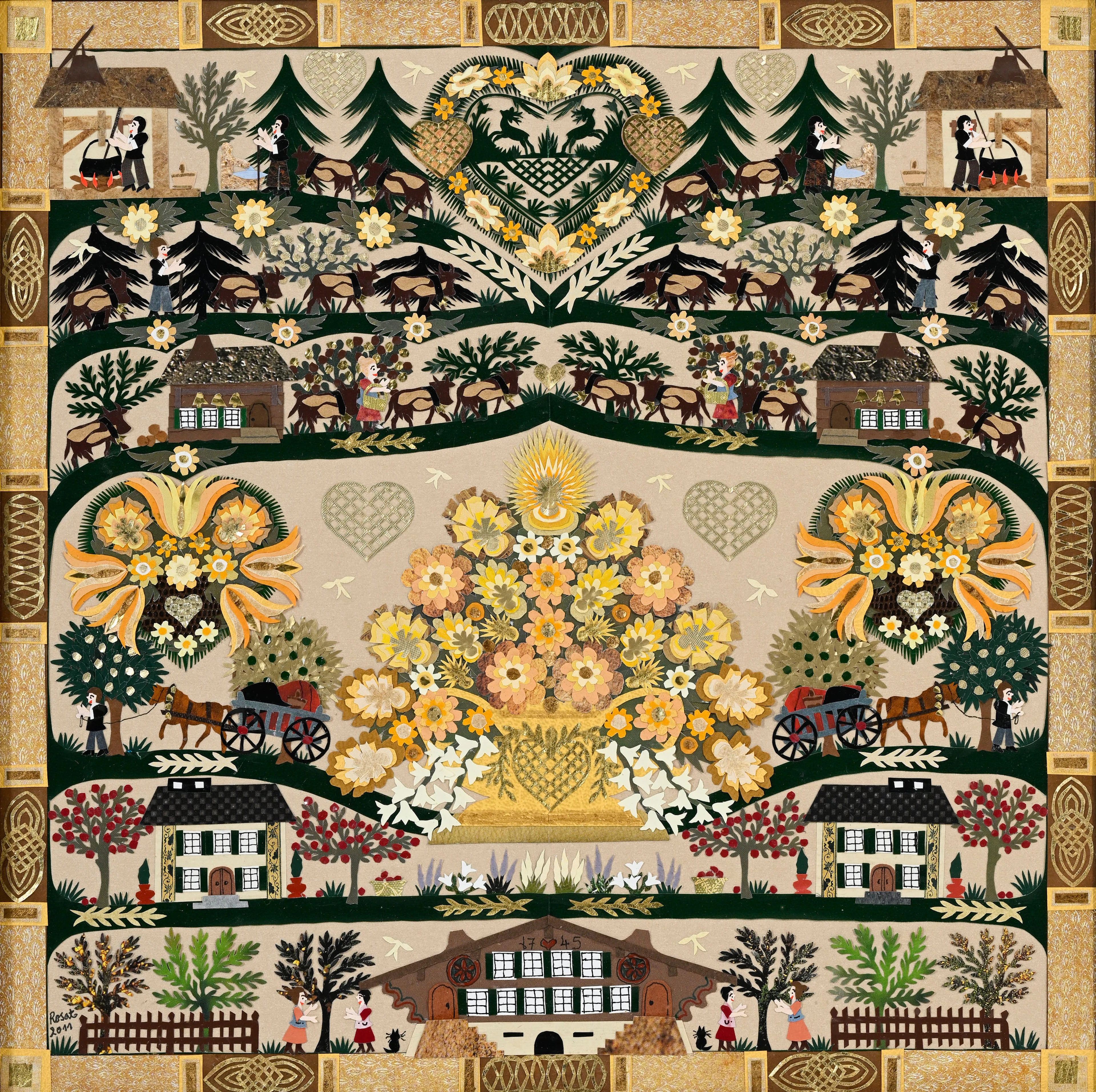 Anne Rosat (1935), Scène de vie dans les Alpes, 2011, découpage et