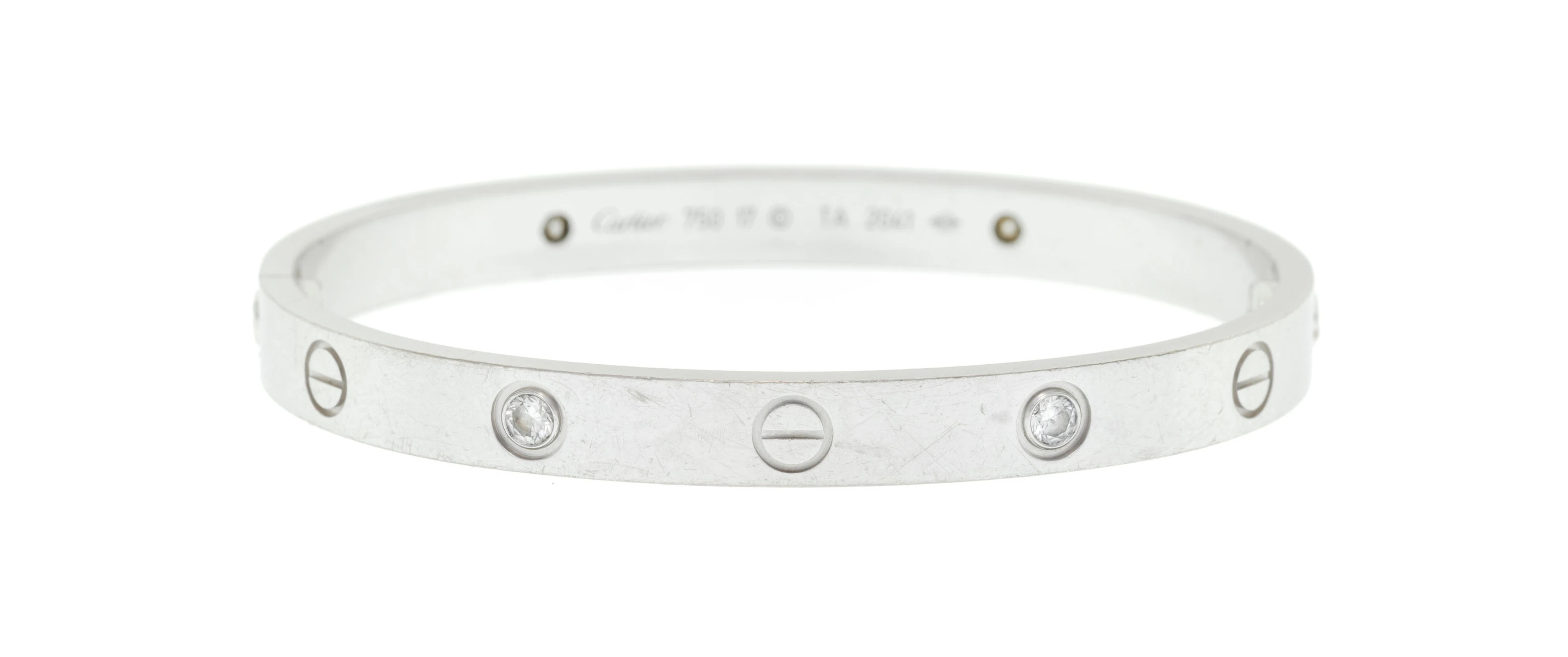 Cartier, Love, bracelet rigide en or gris 750, signé, numéroté TA2041