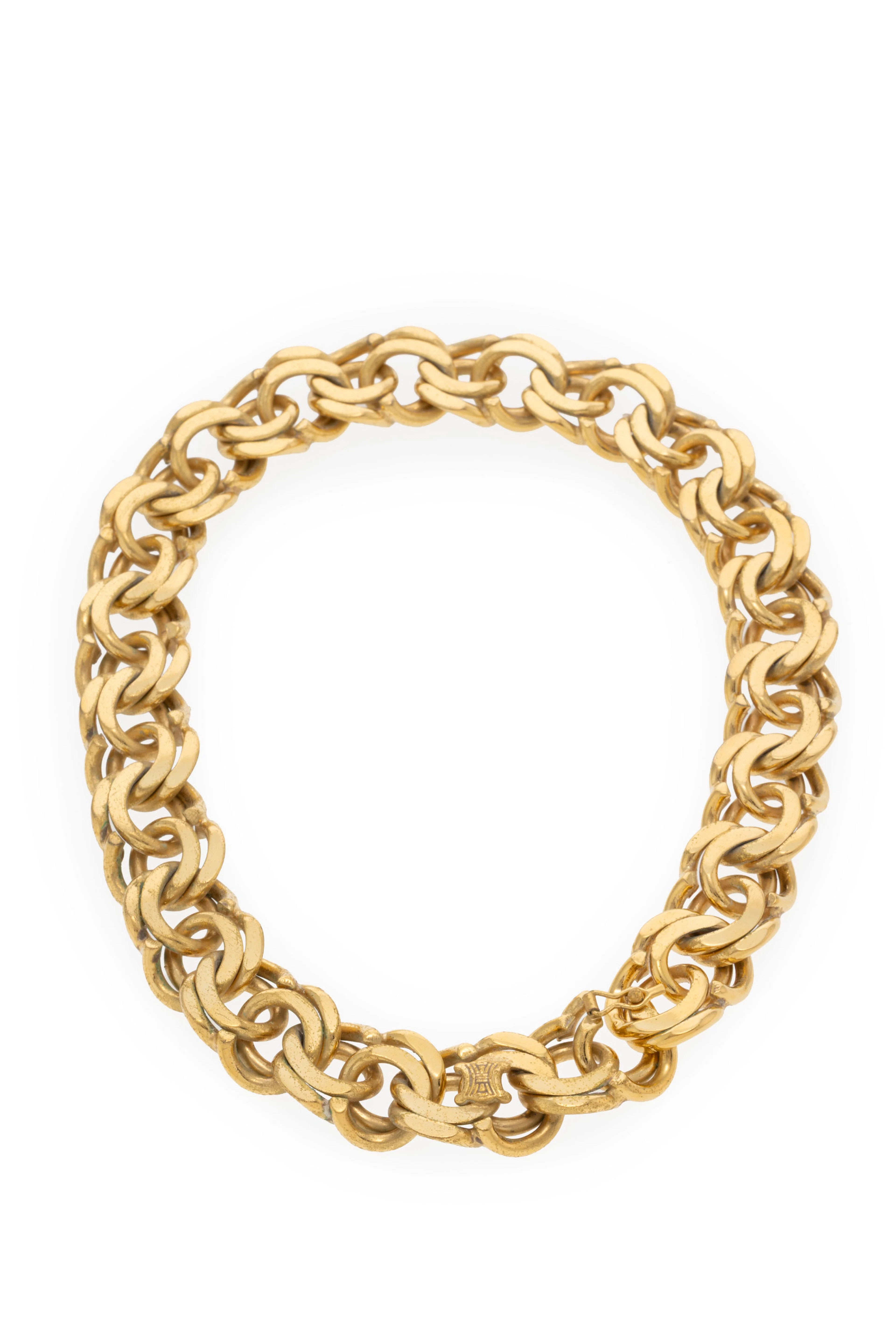 Céline, collier chaîne à double maillons en métal doré, écrin, long. 41 cm