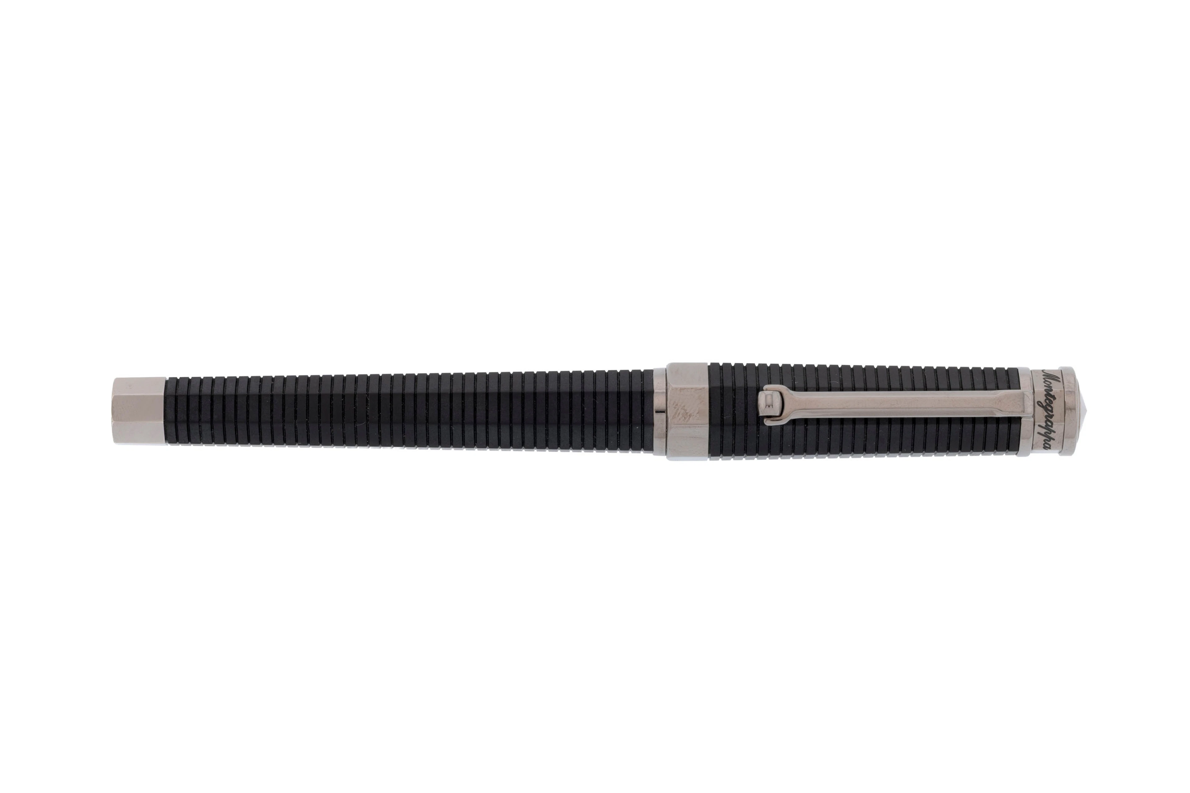 Montegrappa, stylo plume octogonal en métal argenté et résine noire