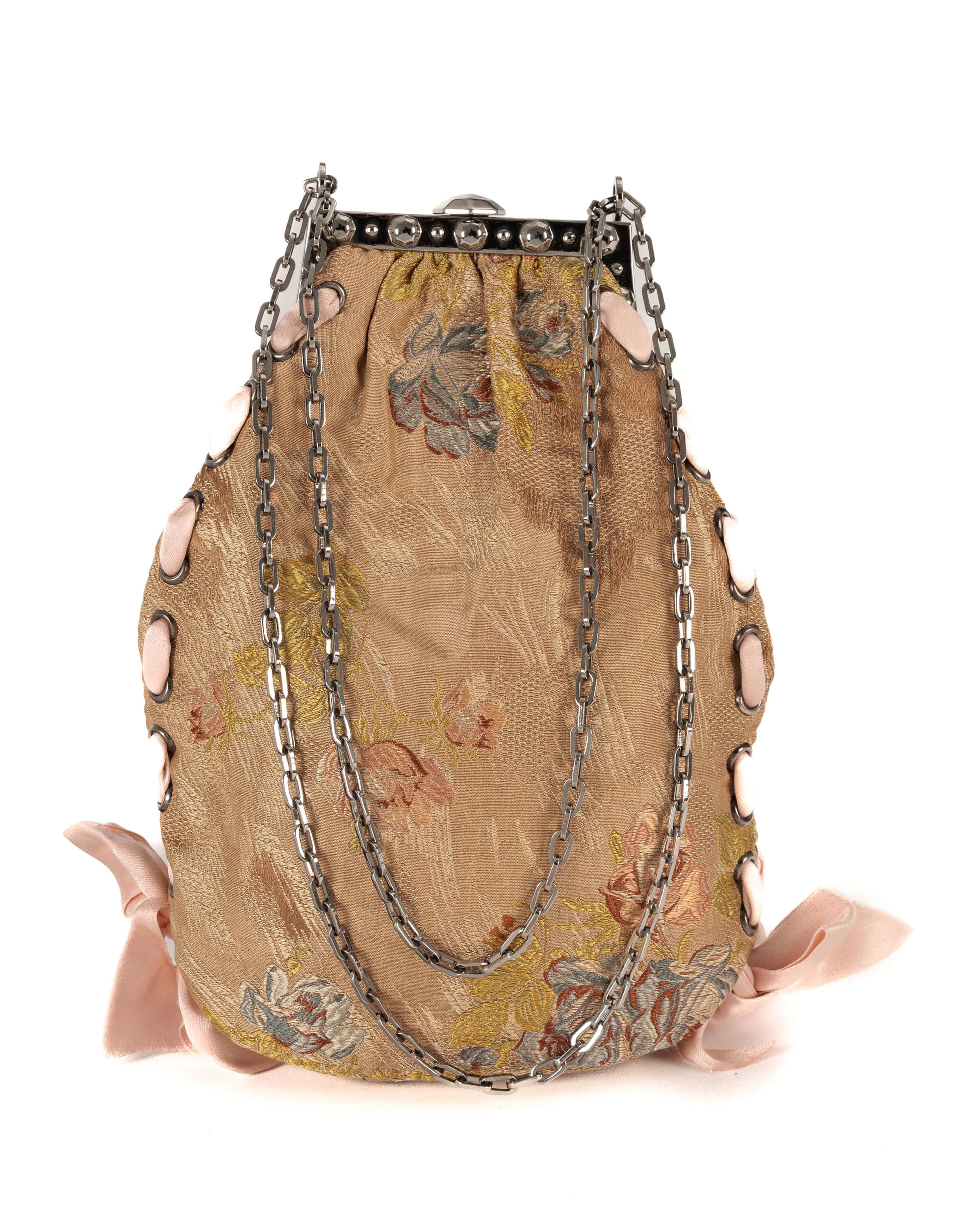 Valentino, sac pochette en damas avec bords en ruban, housse, 18x15 cm