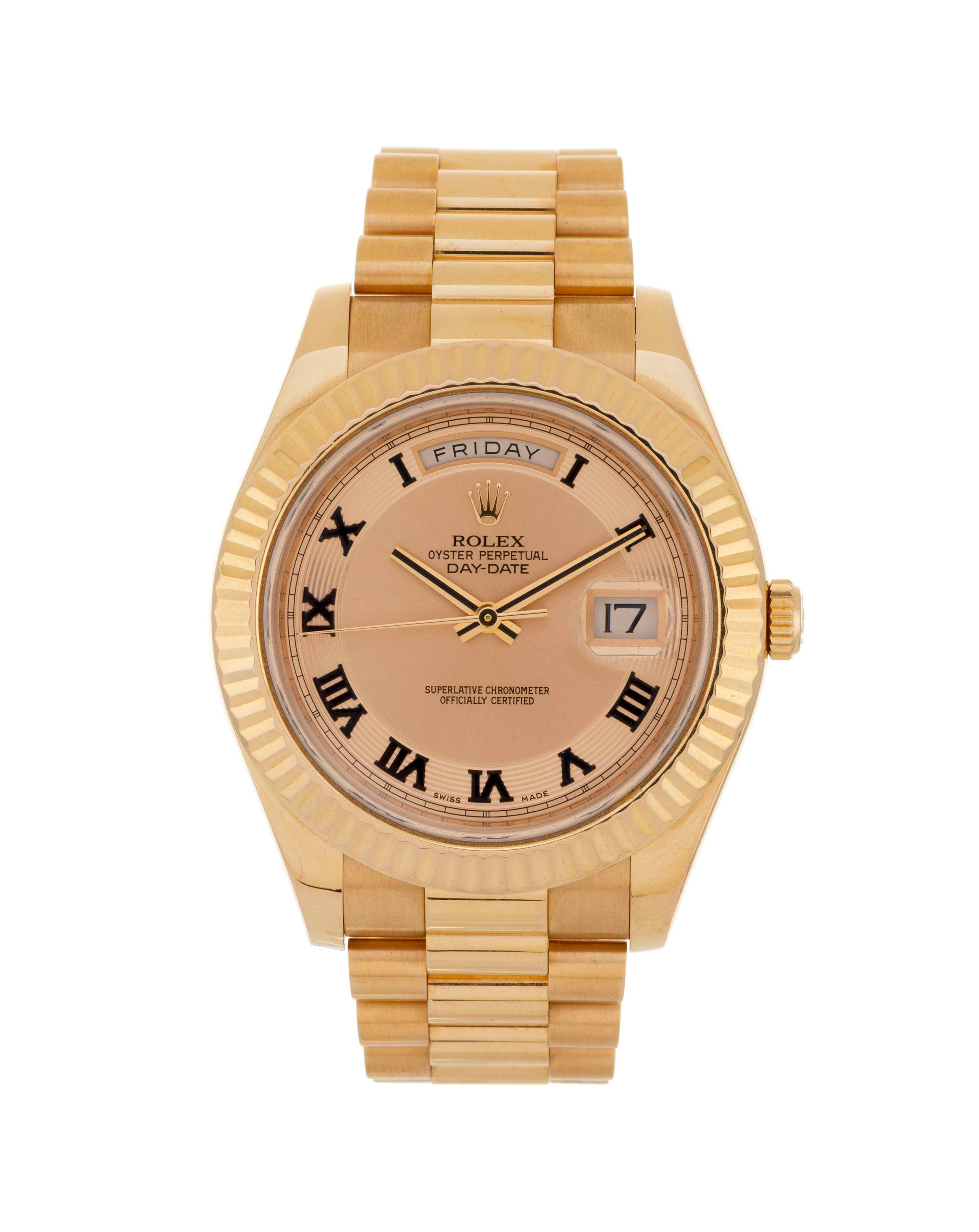 Rolex, Day-Date, réf. 218235/2415, montre-bracelet en or rose 750