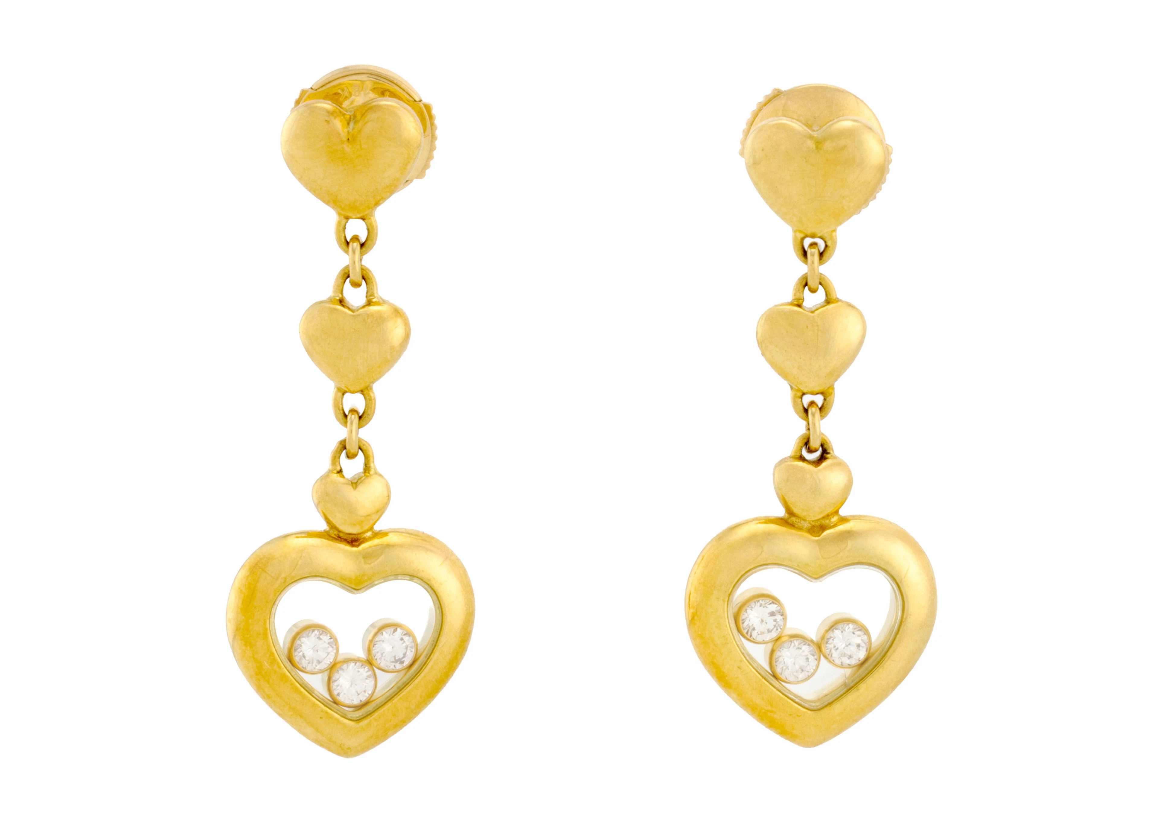 Chopard, Happy Diamonds, paire de pendants d'oreilles cœurs en or