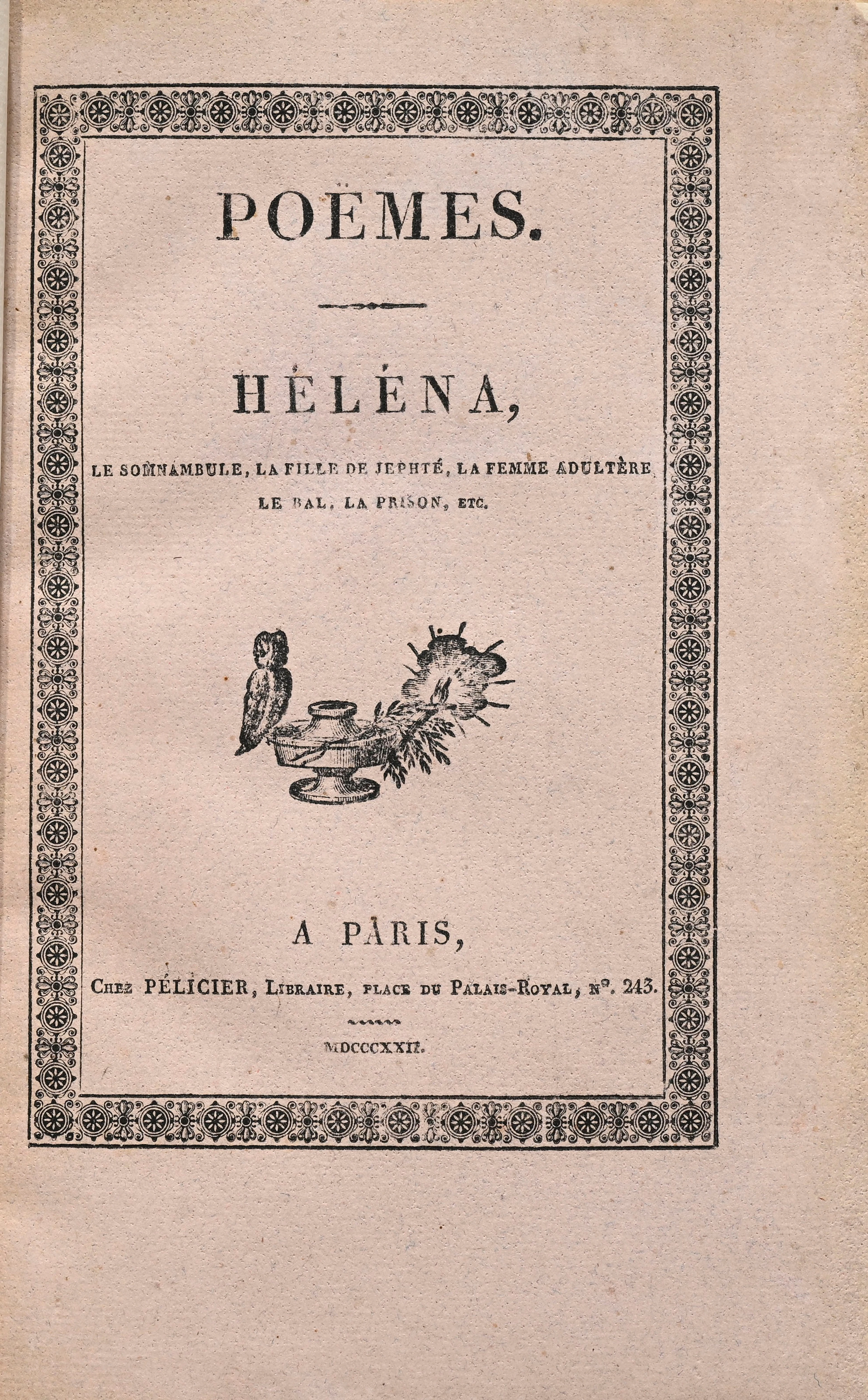 [VIGNY (Alfred de)]. Poëmes. Héléna, Le Somnambule, La Fille de Jephté