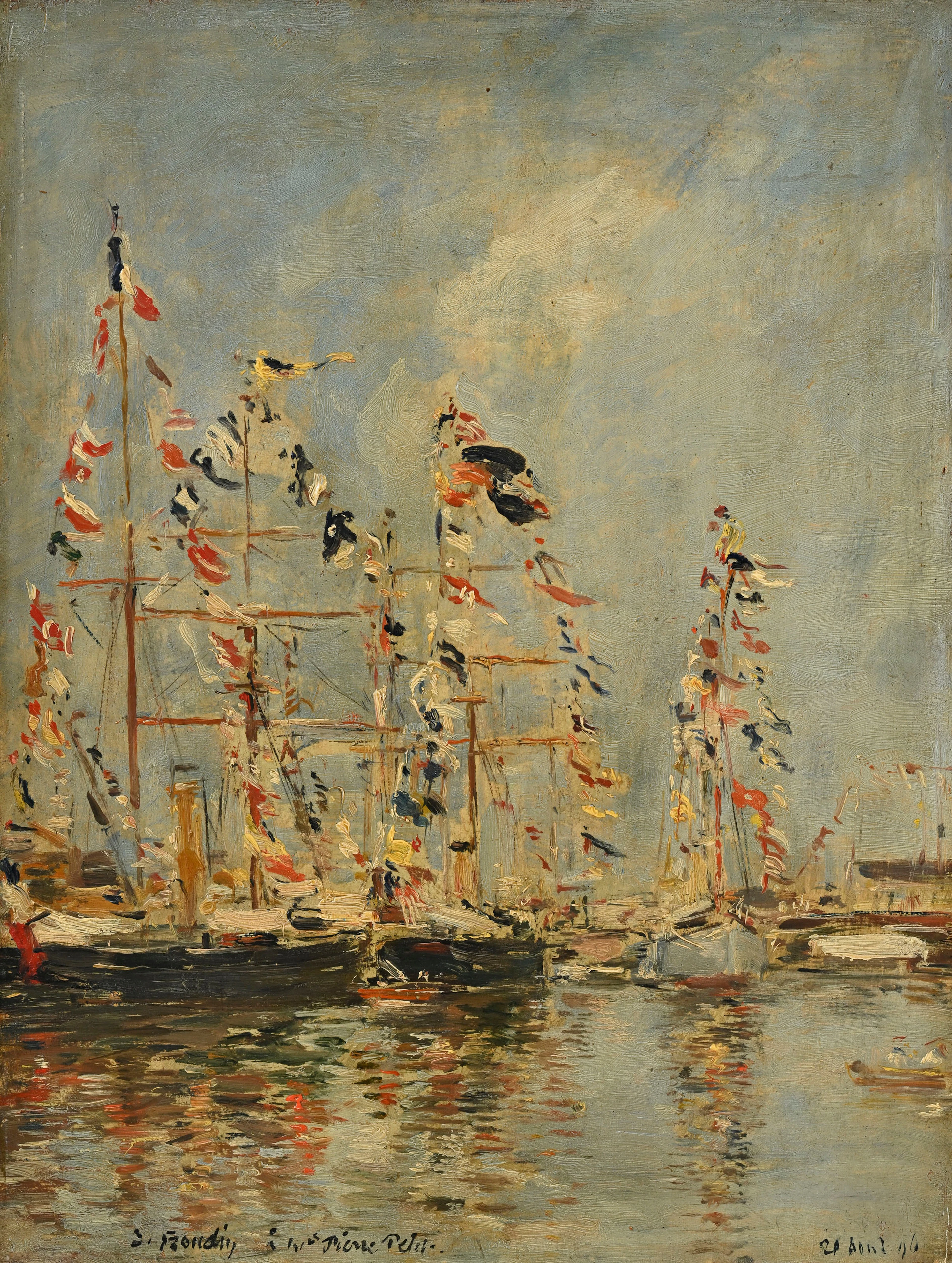 Eugène Boudin (1824-1898), "Deauville. Bateaux pavoisés dans le bassin"